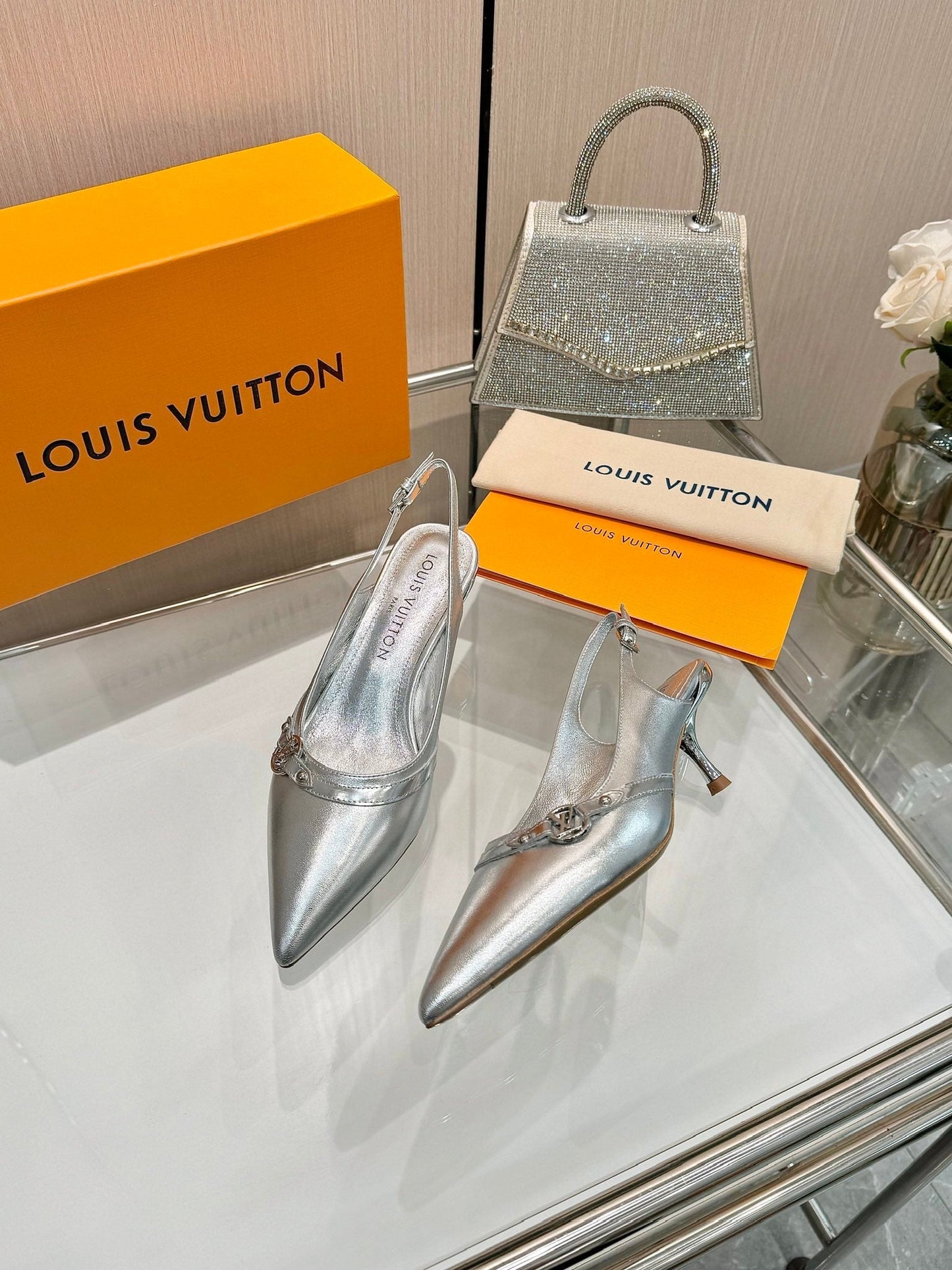6AM SLINGBACK HIGH HEELS 55 MM IN SILVER LAMBSKIN - 34