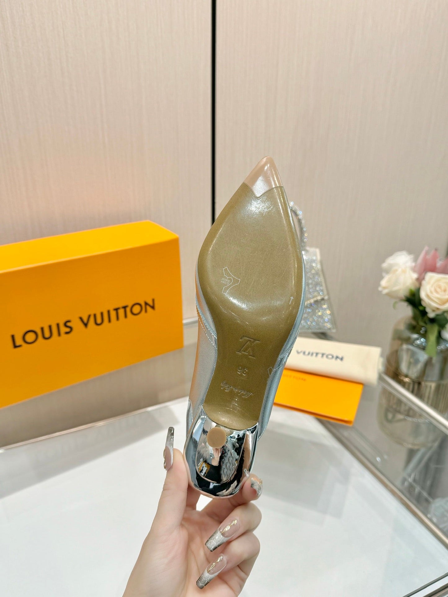 6AM SLINGBACK HIGH HEELS 55 MM IN SILVER LAMBSKIN - 34