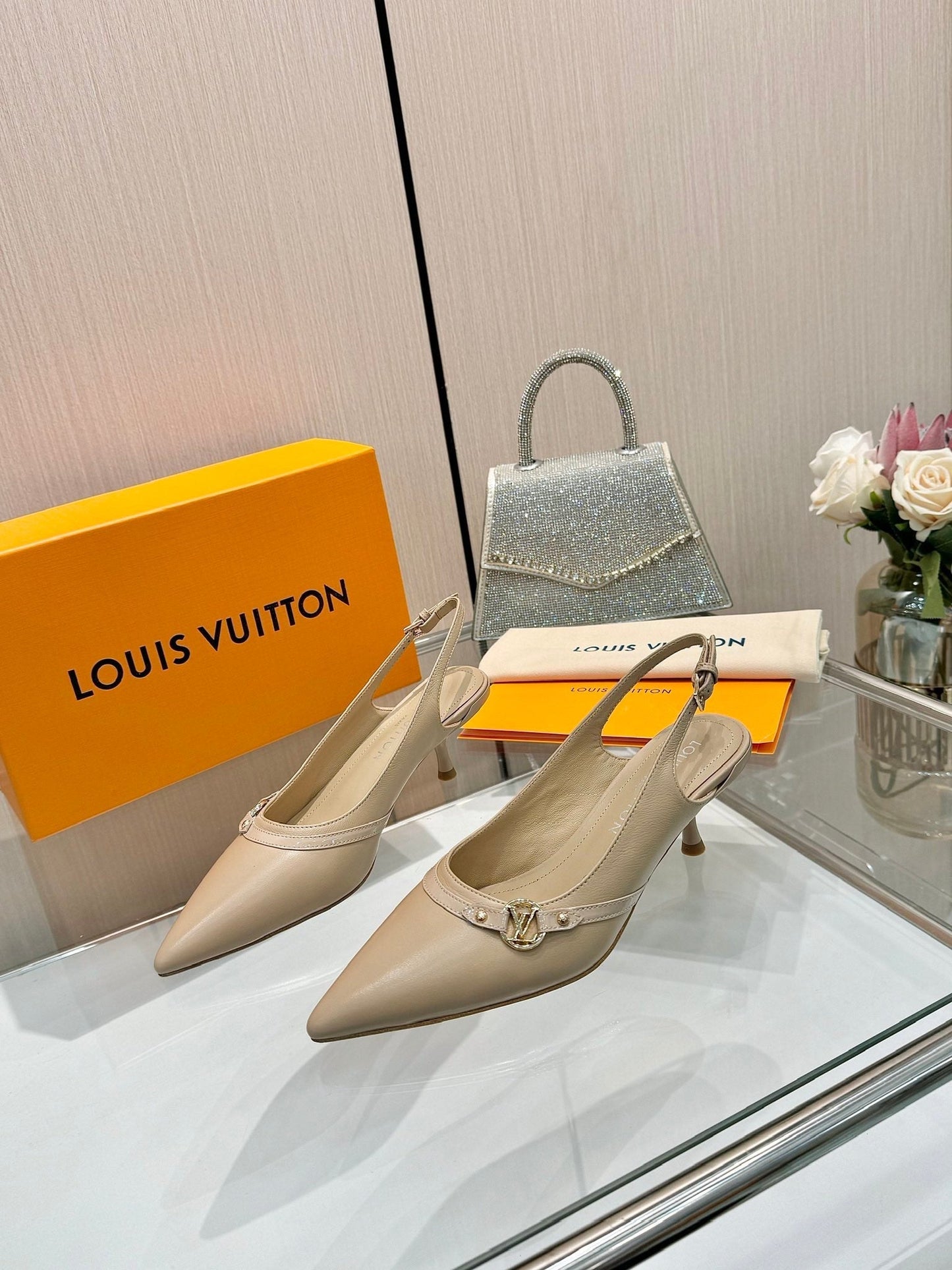 6AM SLINGBACK HIGH HEELS 55 MM IN TAN BEIGE LAMBSKIN - 34