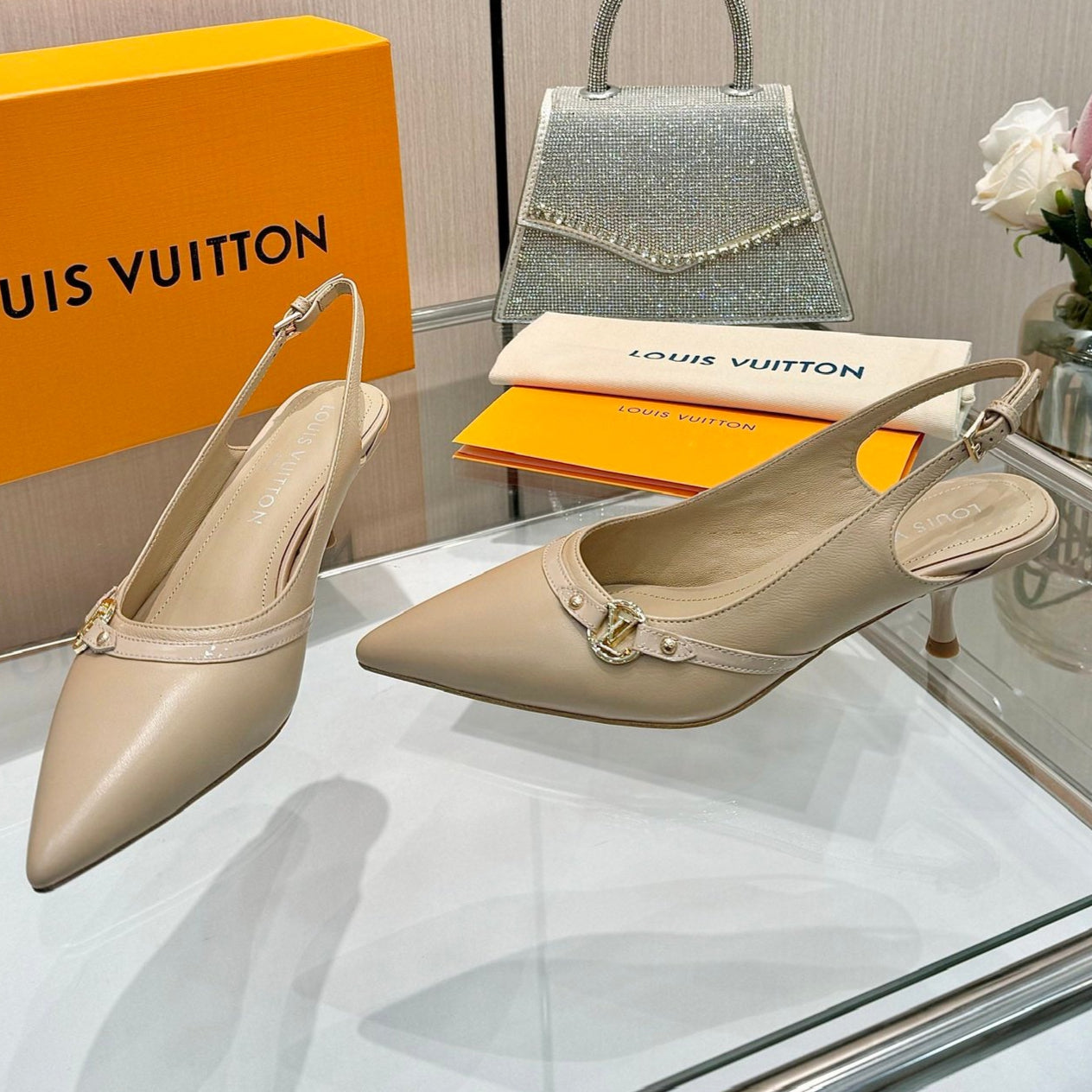 6AM SLINGBACK HIGH HEELS 55 MM IN TAN BEIGE LAMBSKIN - 34