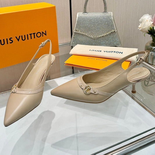 6AM SLINGBACK HIGH HEELS 55 MM IN TAN BEIGE LAMBSKIN - 34