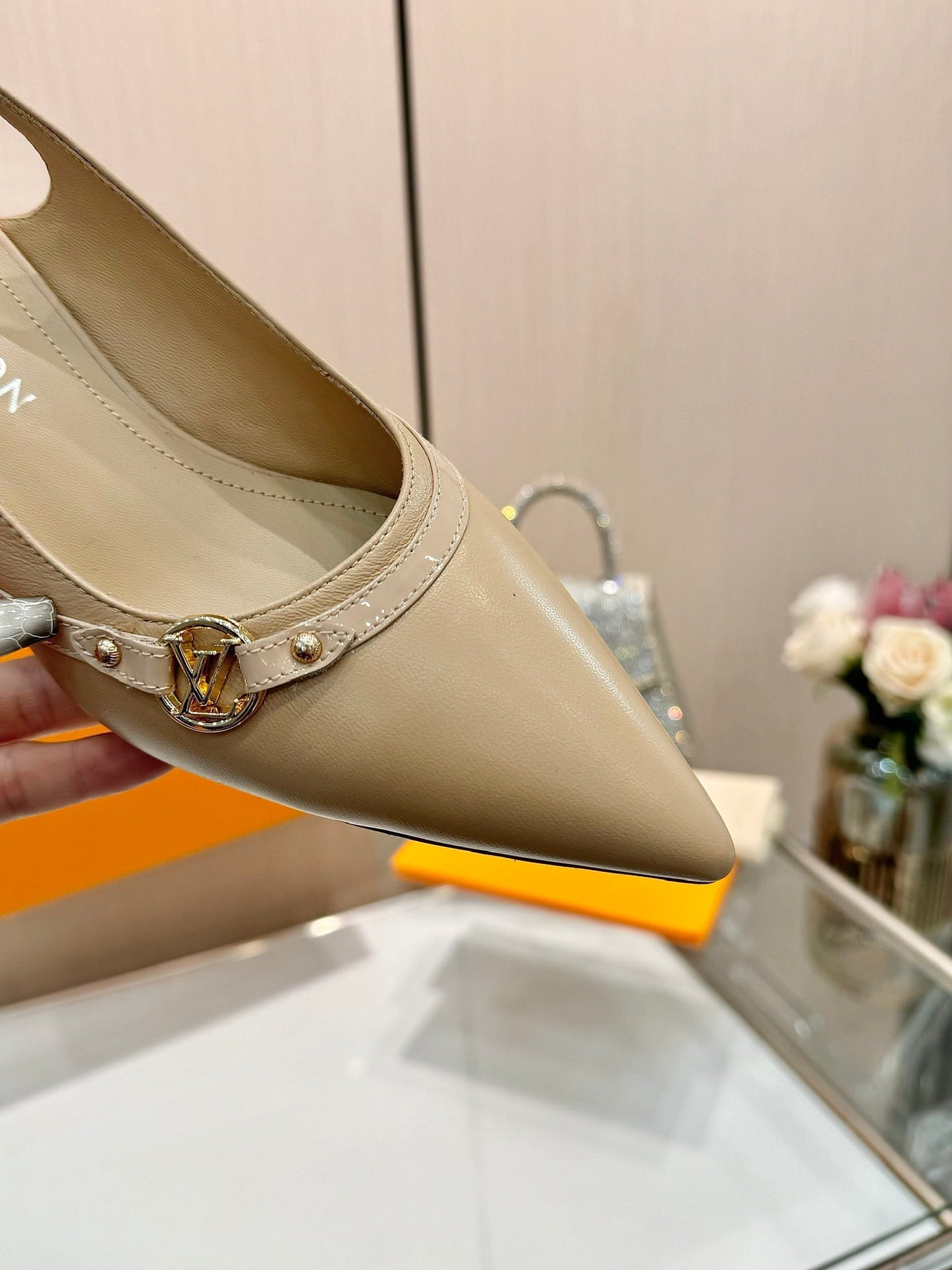6AM SLINGBACK HIGH HEELS 55 MM IN TAN BEIGE LAMBSKIN - 34