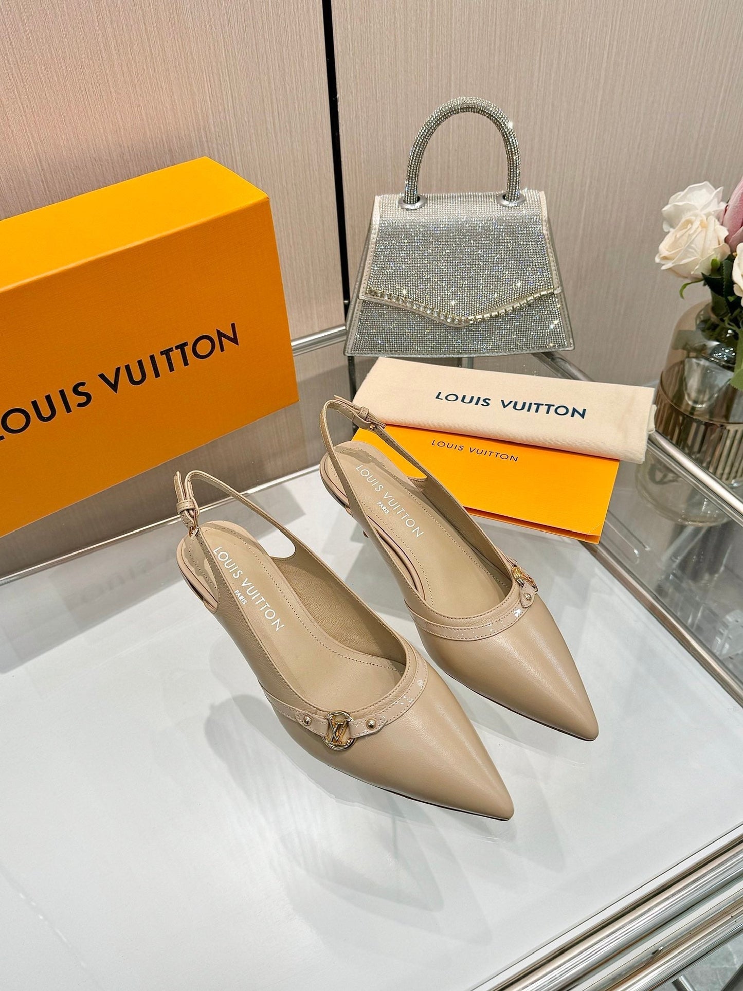 6AM SLINGBACK HIGH HEELS 55 MM IN TAN BEIGE LAMBSKIN - 34