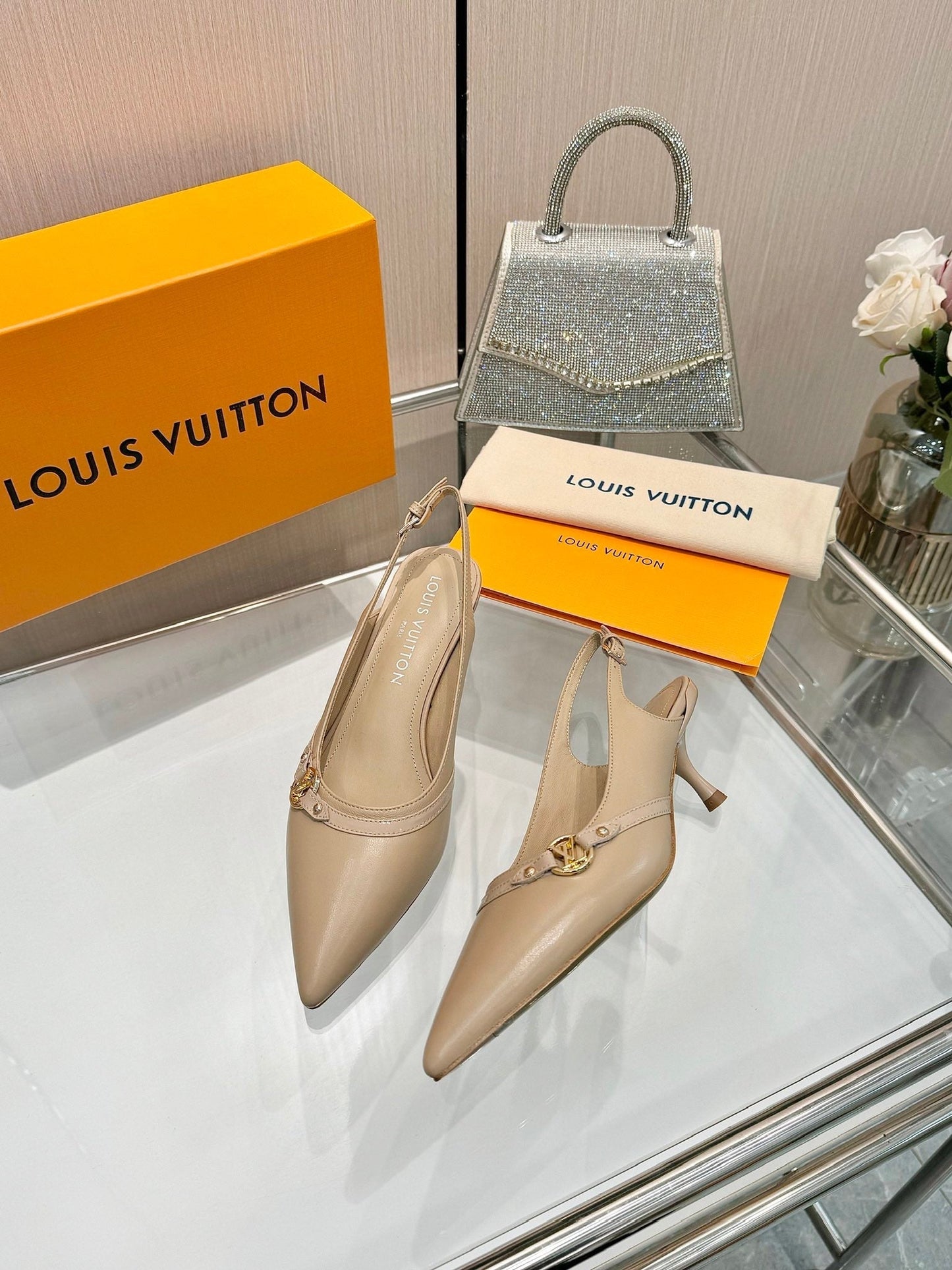 6AM SLINGBACK HIGH HEELS 55 MM IN TAN BEIGE LAMBSKIN - 34