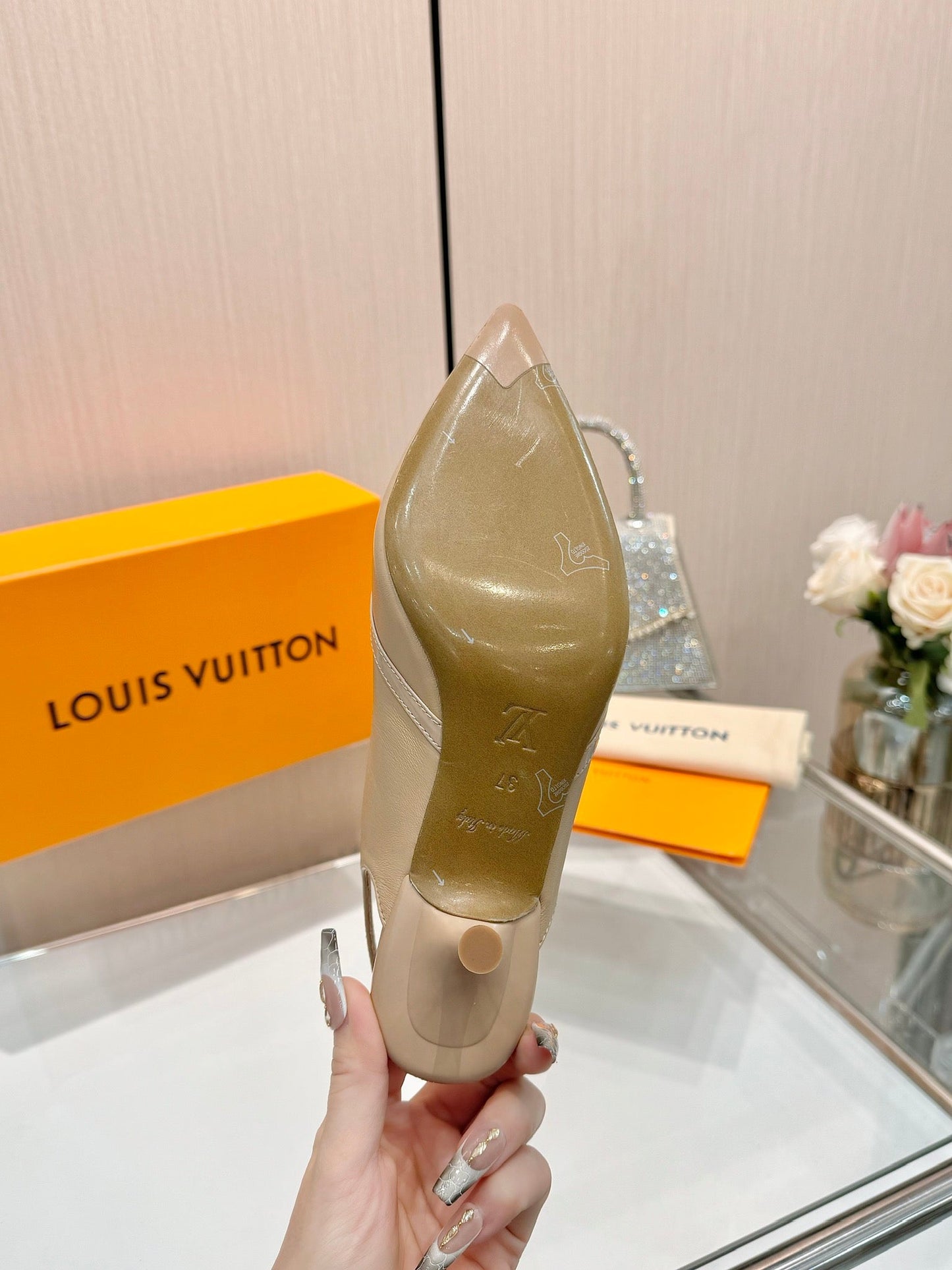 6AM SLINGBACK HIGH HEELS 55 MM IN TAN BEIGE LAMBSKIN - 34