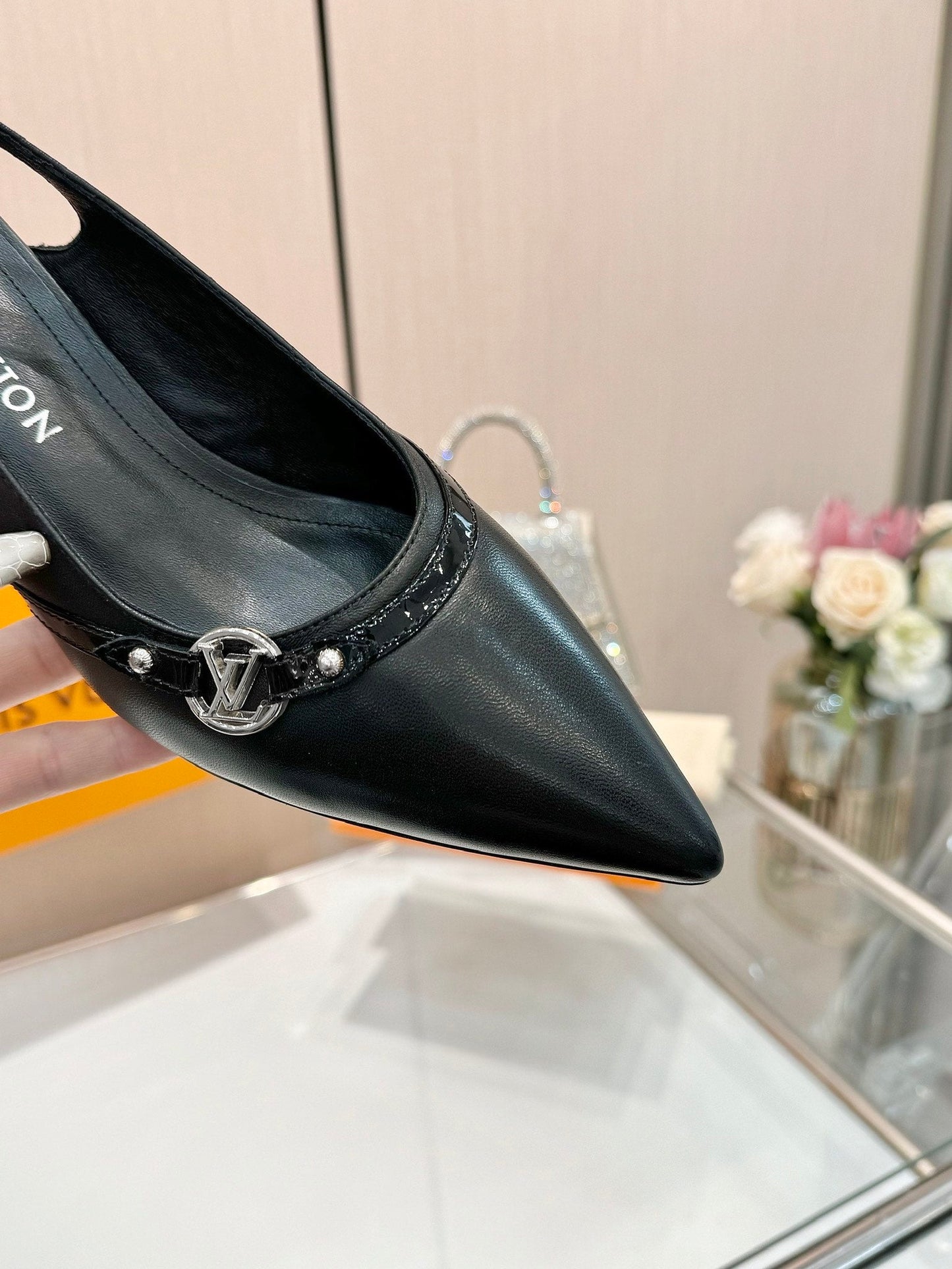 6AM SLINGBACK HIGH HEELS 55 MM IN BLACK LAMBSKIN - 34