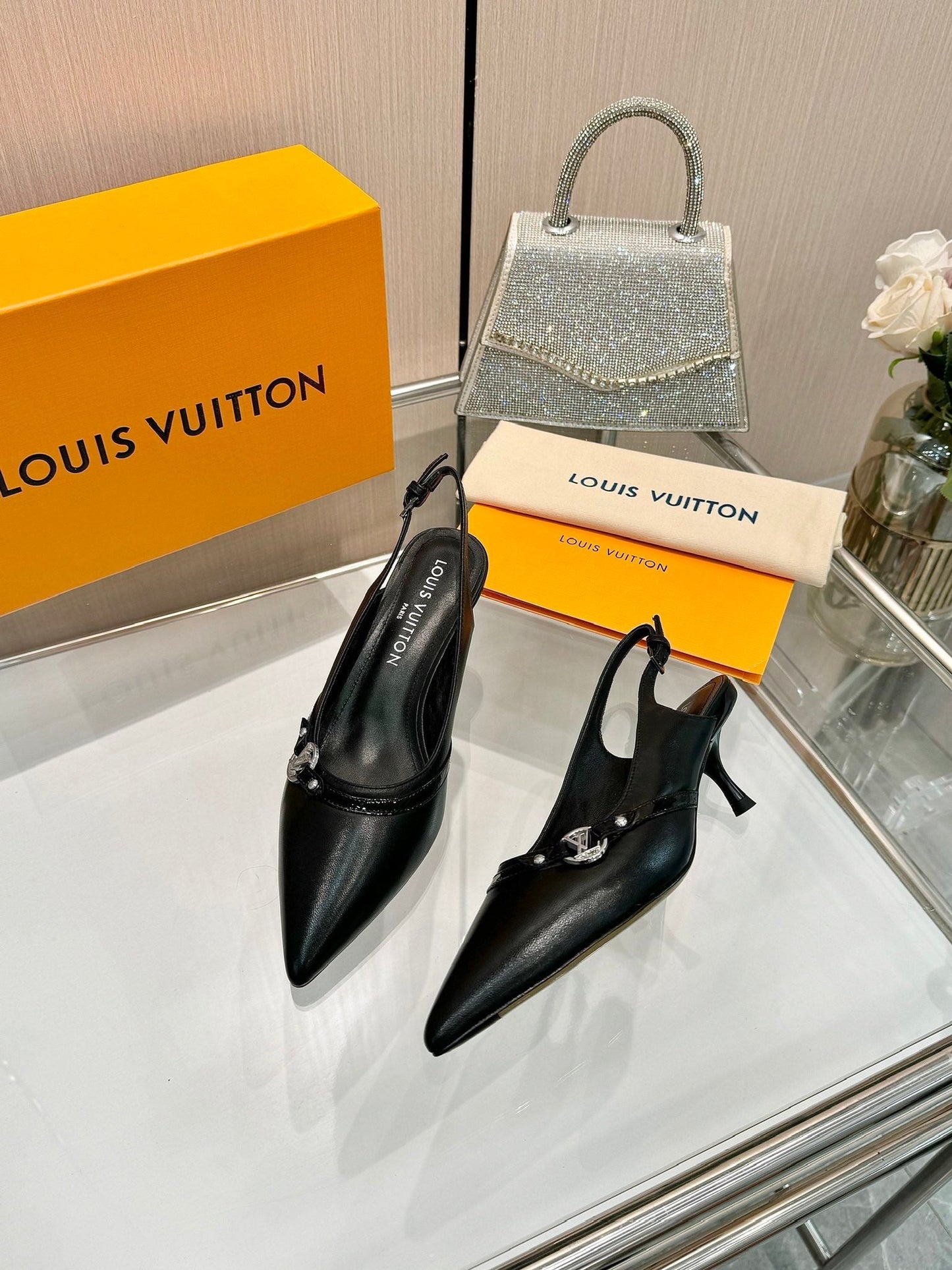 6AM SLINGBACK HIGH HEELS 55 MM IN BLACK LAMBSKIN - 34