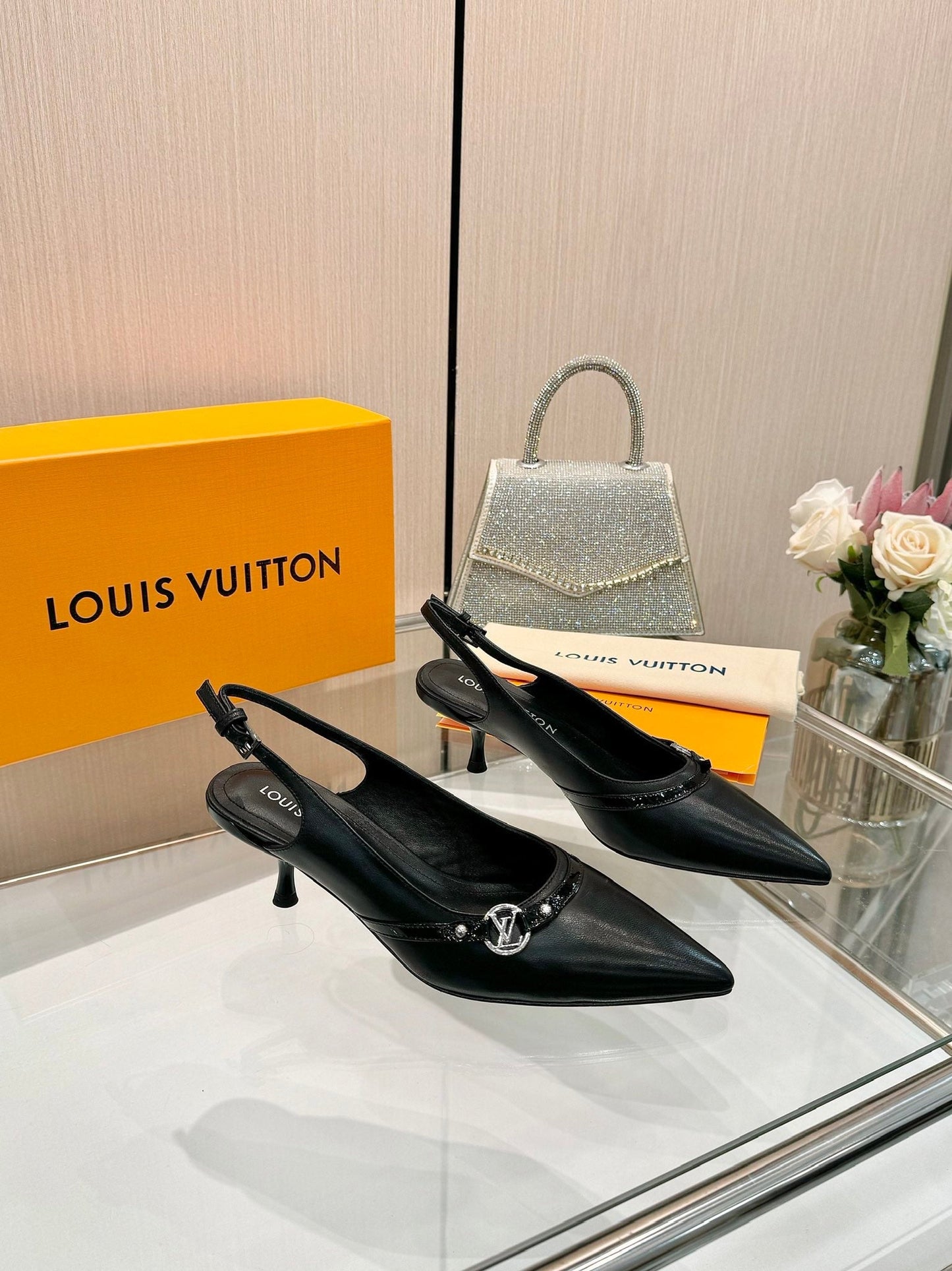 6AM SLINGBACK HIGH HEELS 55 MM IN BLACK LAMBSKIN - 34