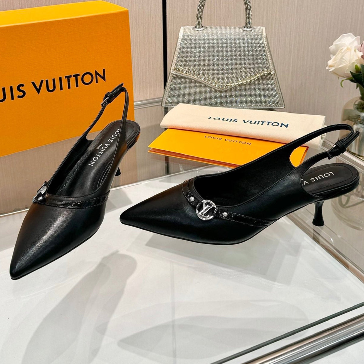 6AM SLINGBACK HIGH HEELS 55 MM IN BLACK LAMBSKIN - 34