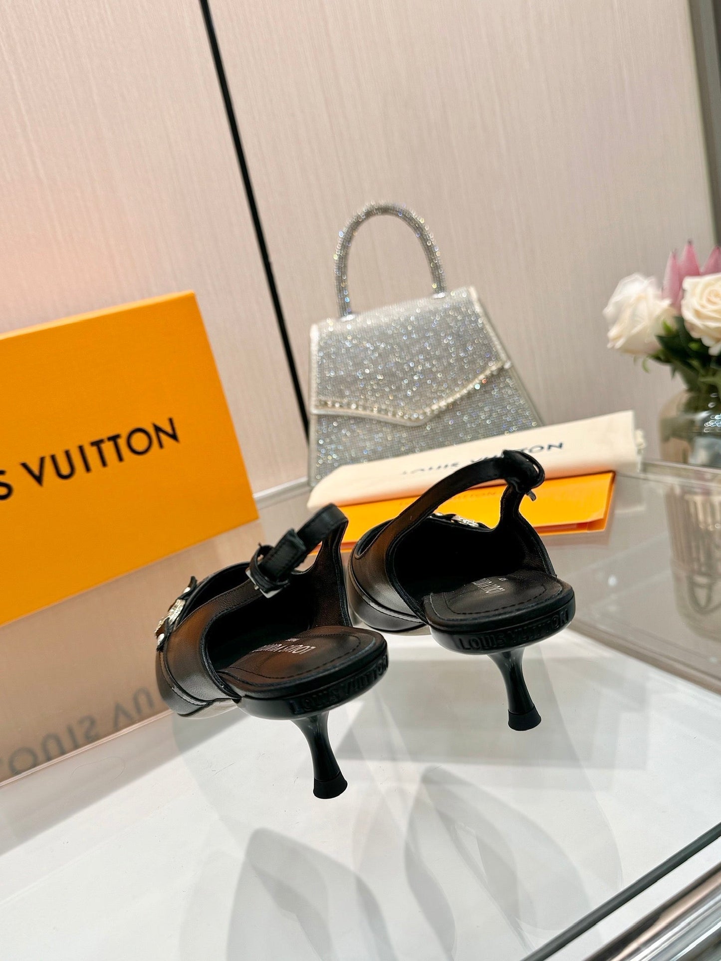 6AM SLINGBACK HIGH HEELS 55 MM IN BLACK LAMBSKIN - 34