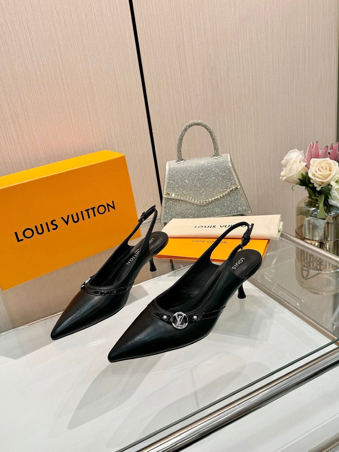 6AM SLINGBACK HIGH HEELS 55 MM IN BLACK LAMBSKIN - 34