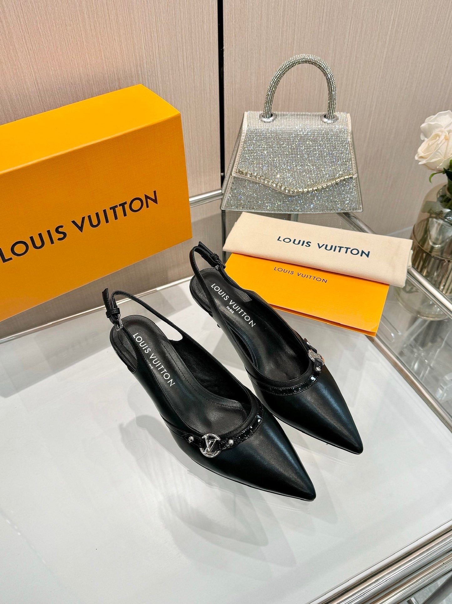6AM SLINGBACK HIGH HEELS 55 MM IN BLACK LAMBSKIN - 34