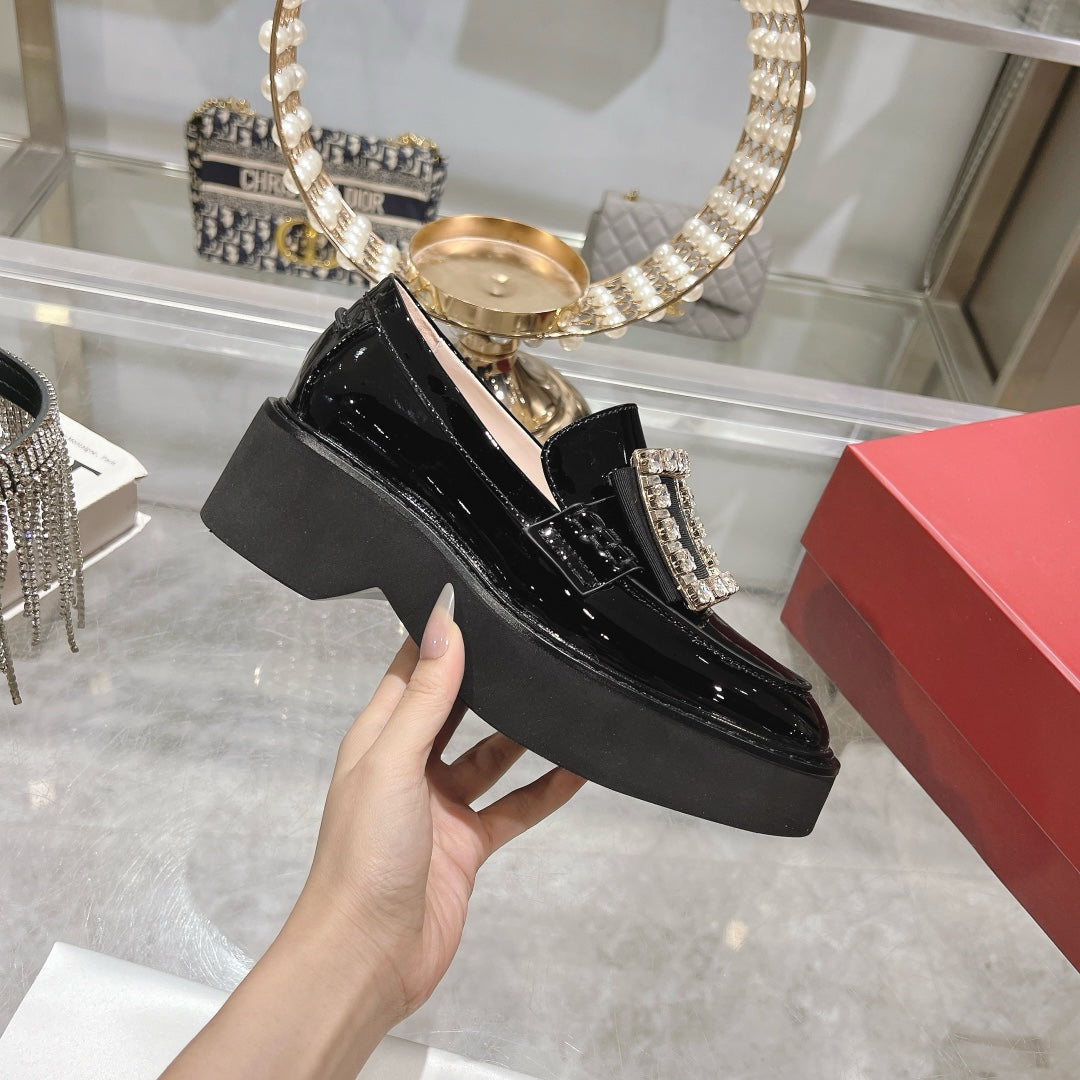 VIV' RANGERS LOAFERS IN BLACK PATENT CALFSKIN CRYSTAL BUCKLE - 35