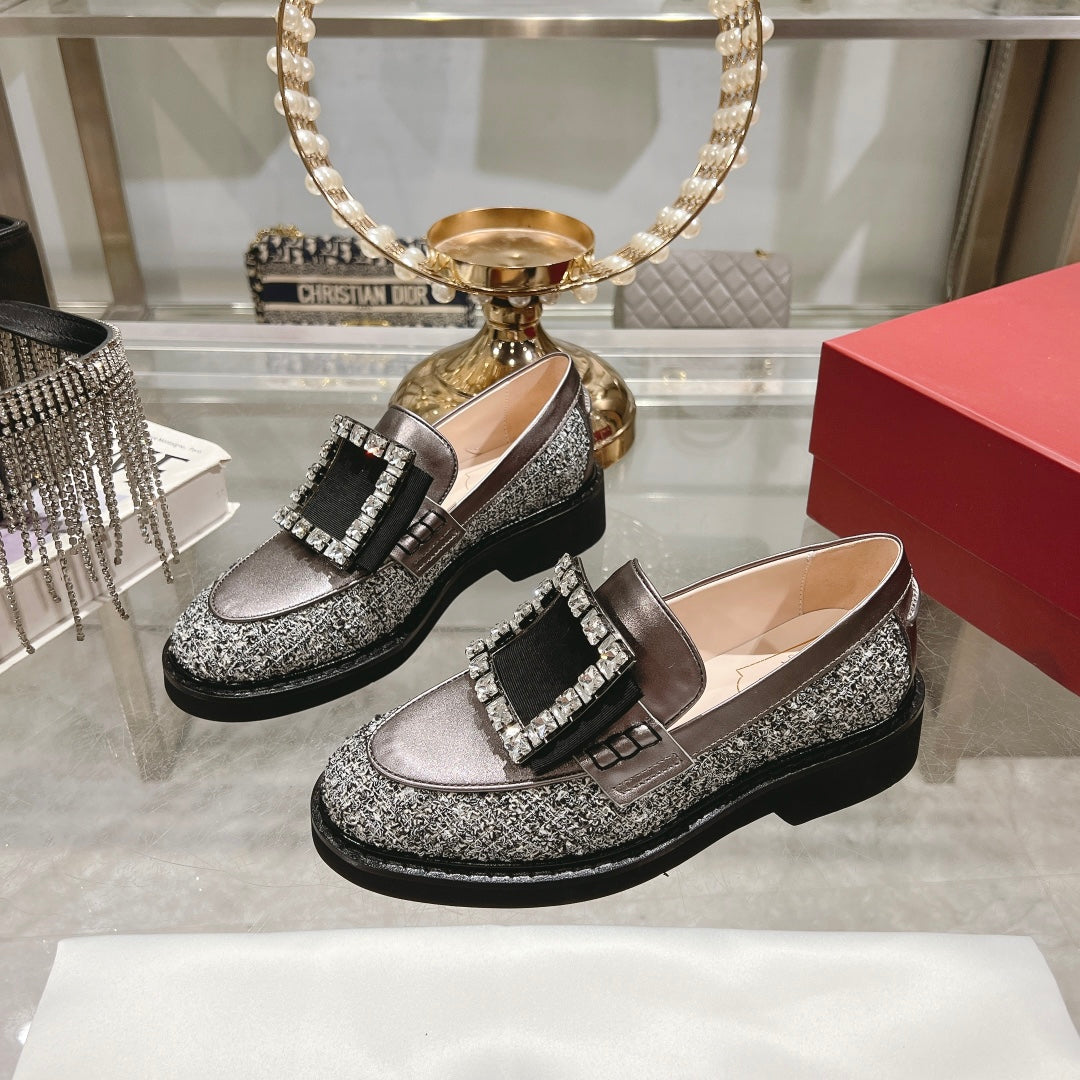 VIV' RANGERS LOAFERS IN SILVER ACCENTS TWEED EMBELLISHED BUCKLE - 35