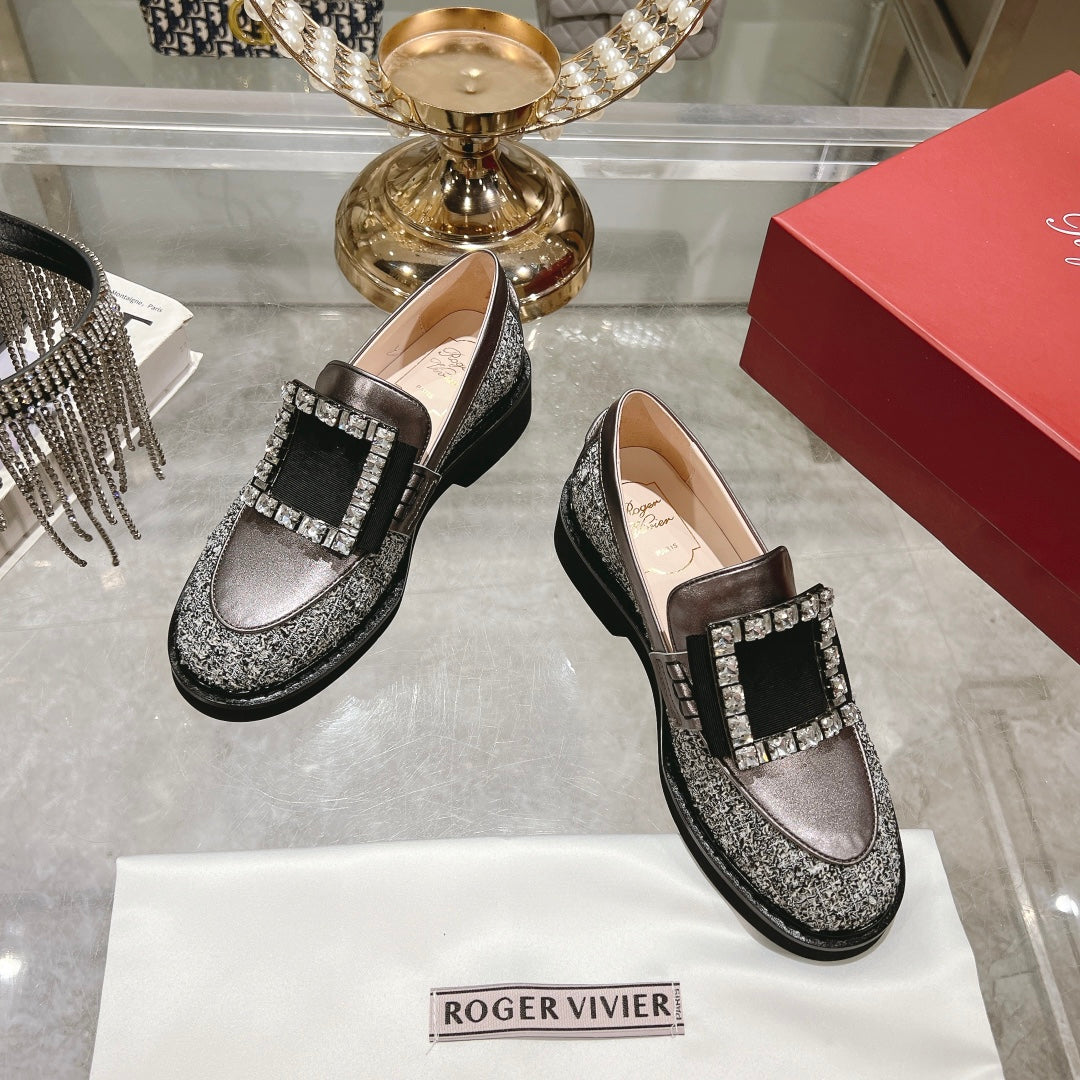 VIV' RANGERS LOAFERS IN SILVER ACCENTS TWEED EMBELLISHED BUCKLE - 35