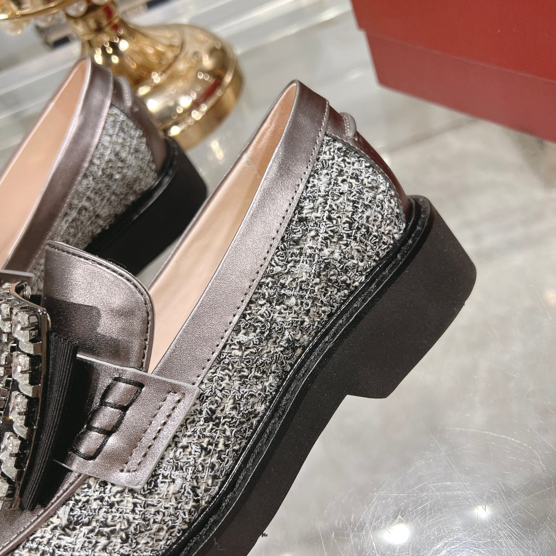 VIV' RANGERS LOAFERS IN SILVER ACCENTS TWEED EMBELLISHED BUCKLE - 35