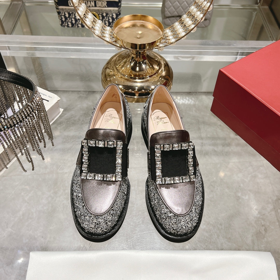 VIV' RANGERS LOAFERS IN SILVER ACCENTS TWEED EMBELLISHED BUCKLE - 35