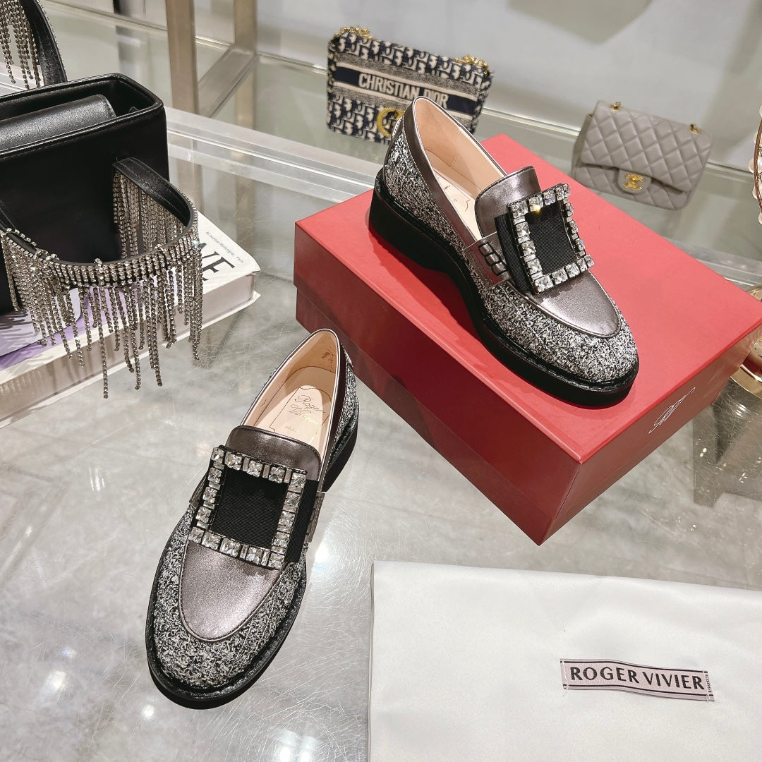VIV' RANGERS LOAFERS IN SILVER ACCENTS TWEED EMBELLISHED BUCKLE - 35