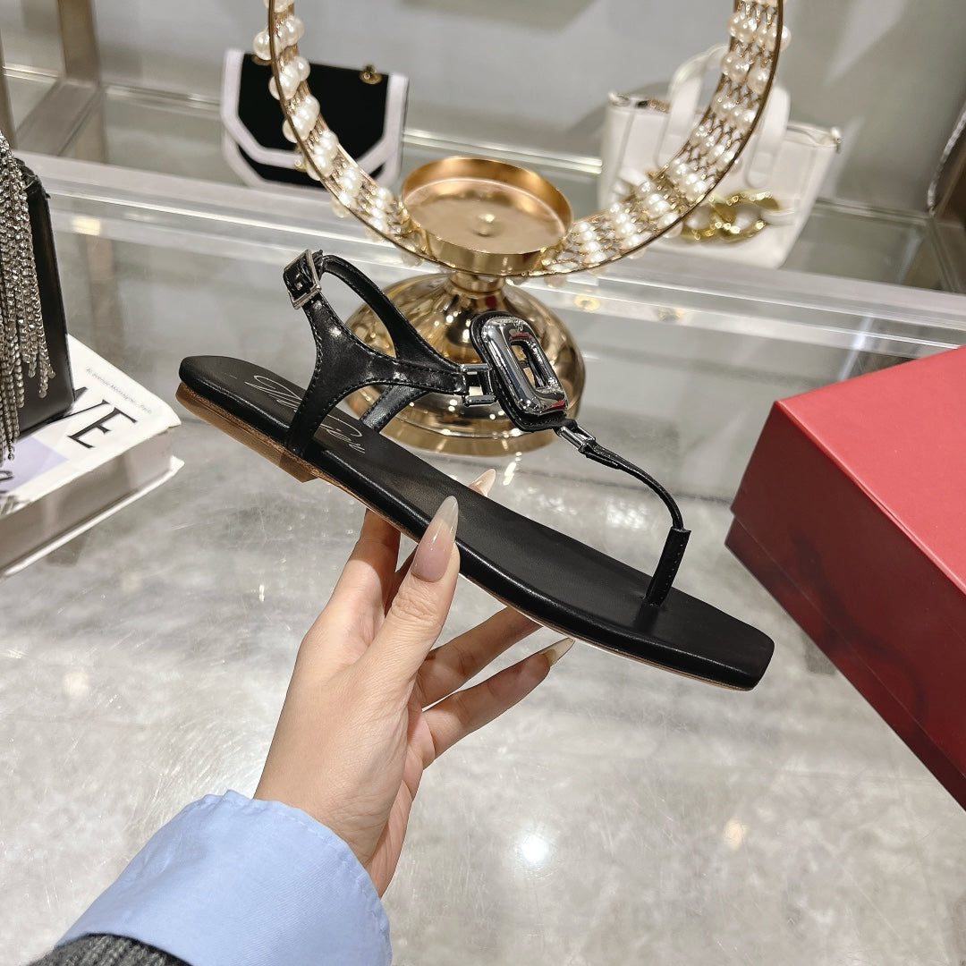 VIV' BY THE SEA SANDALS IN BLACK CALFSKIN - 35