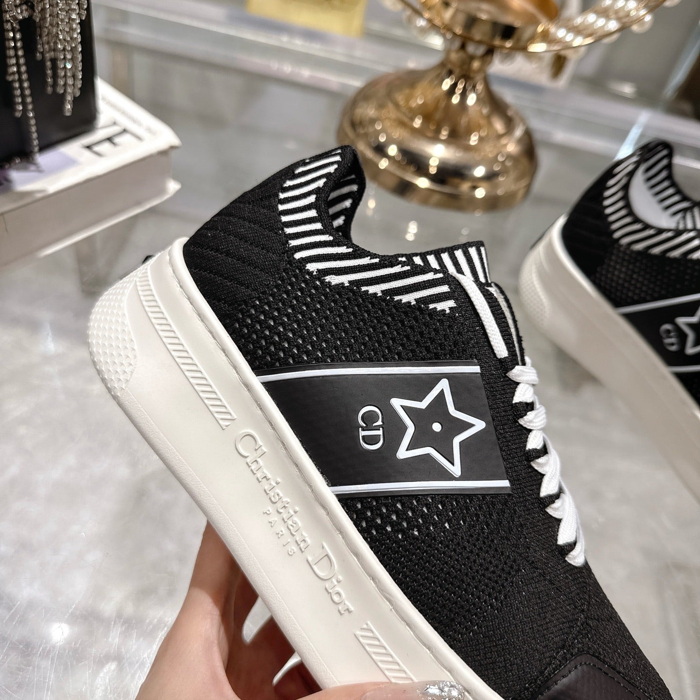CD STAR SNEAKER 4CM IN BLACK AND WHITE MESH FABRIC - 35