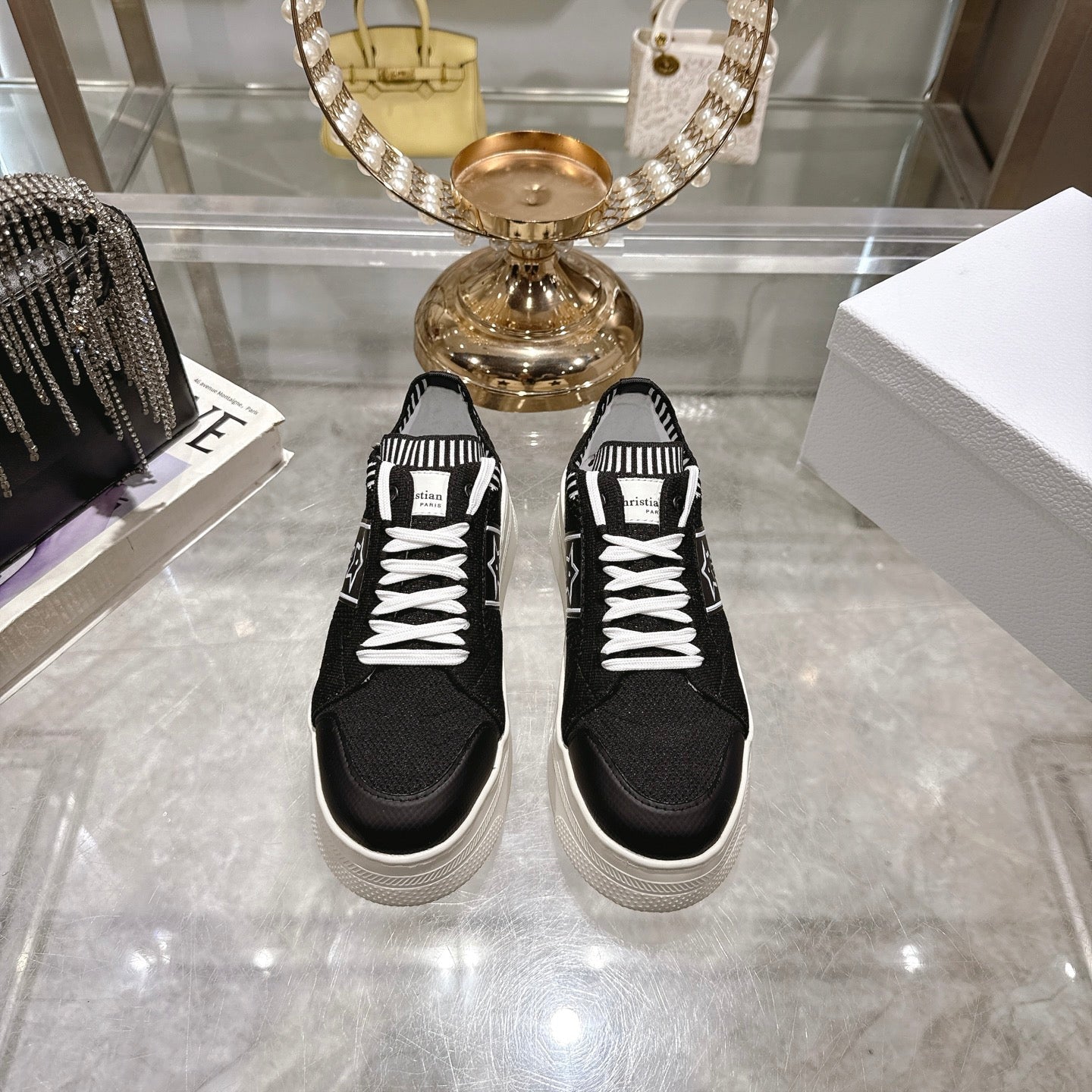 CD STAR SNEAKER 4CM IN BLACK AND WHITE MESH FABRIC - 35