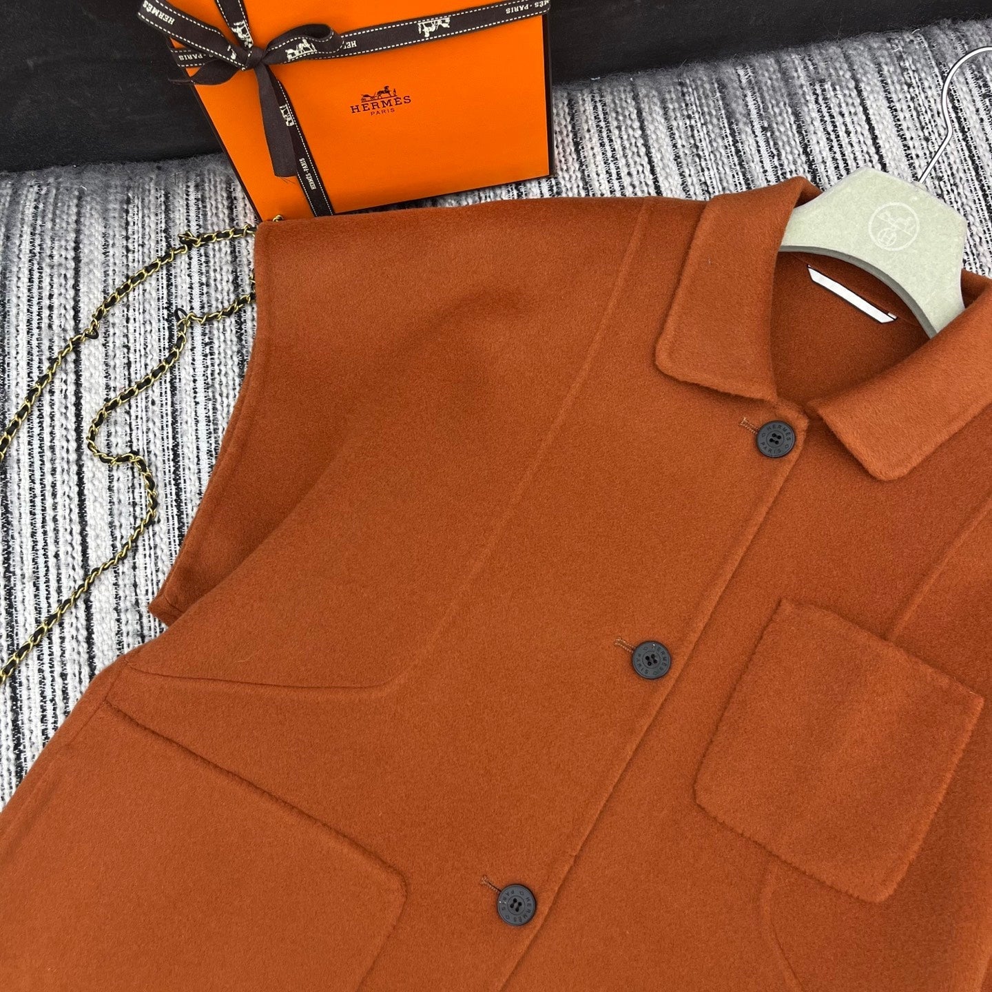 HERMES 25S REVERSIBLE SHORT-SLEEVE KNIT JACKET 297