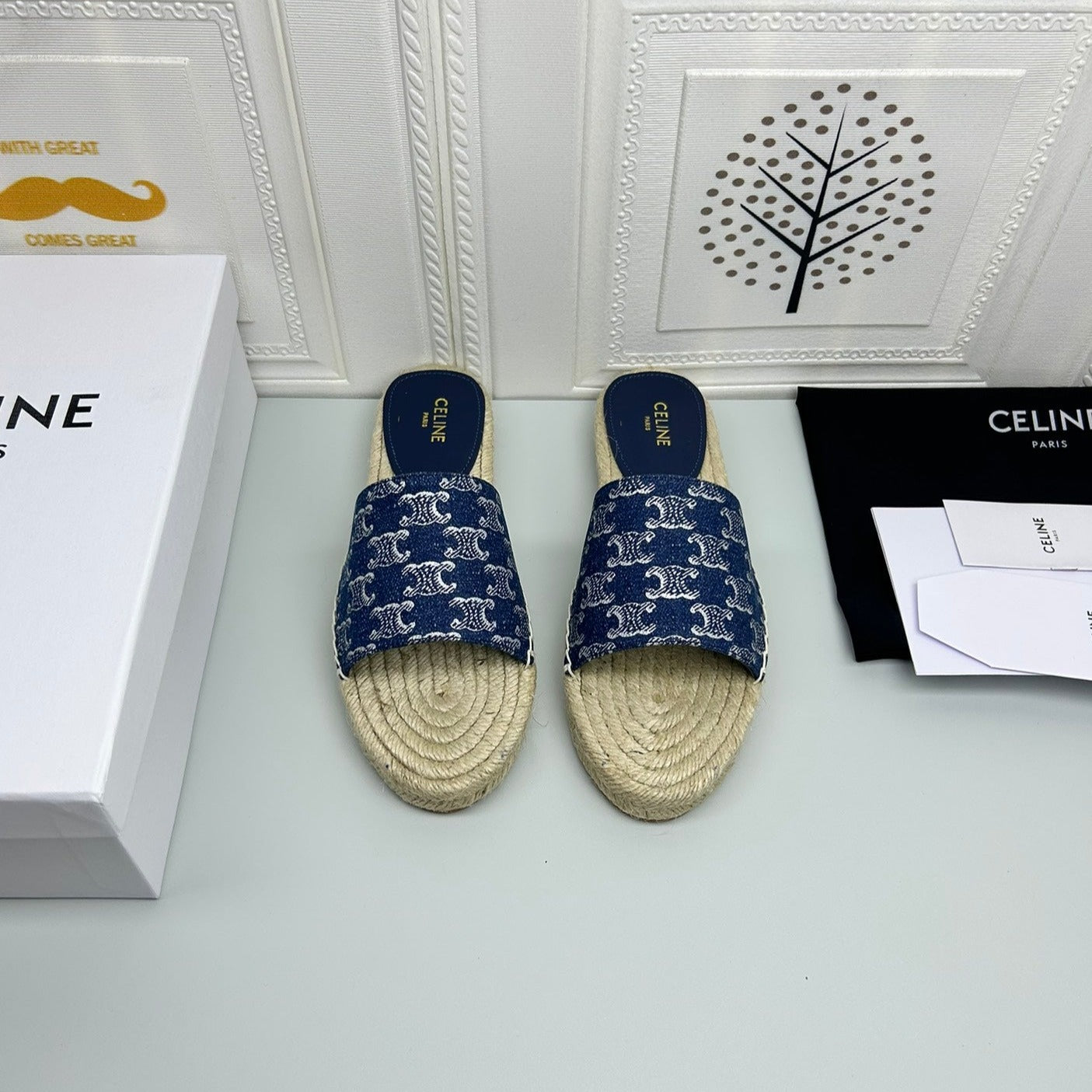 NEW FLAT FISHERMAN SLIPPERS NAVY BLUE COTTON CANVAS - 35