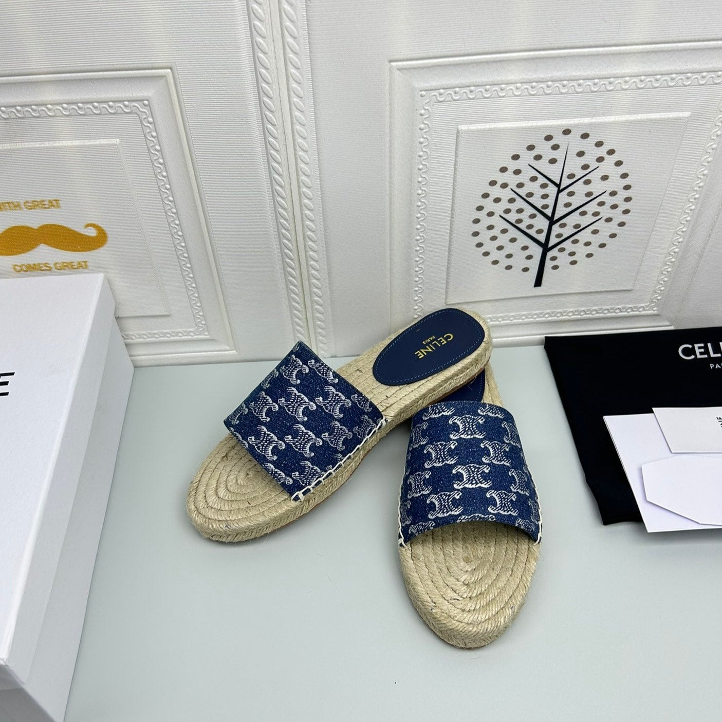 NEW FLAT FISHERMAN SLIPPERS NAVY BLUE COTTON CANVAS - 35