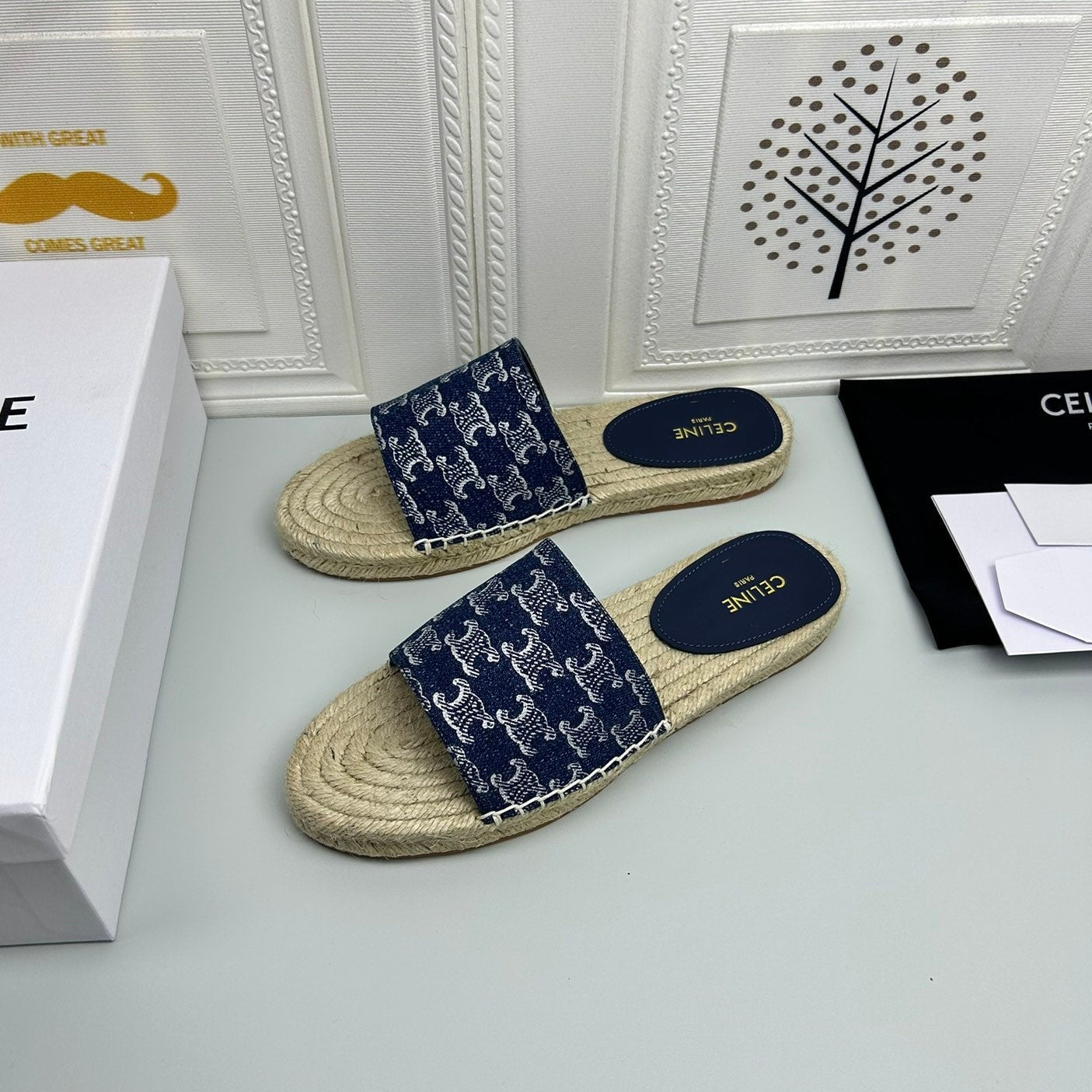 NEW FLAT FISHERMAN SLIPPERS NAVY BLUE COTTON CANVAS - 35