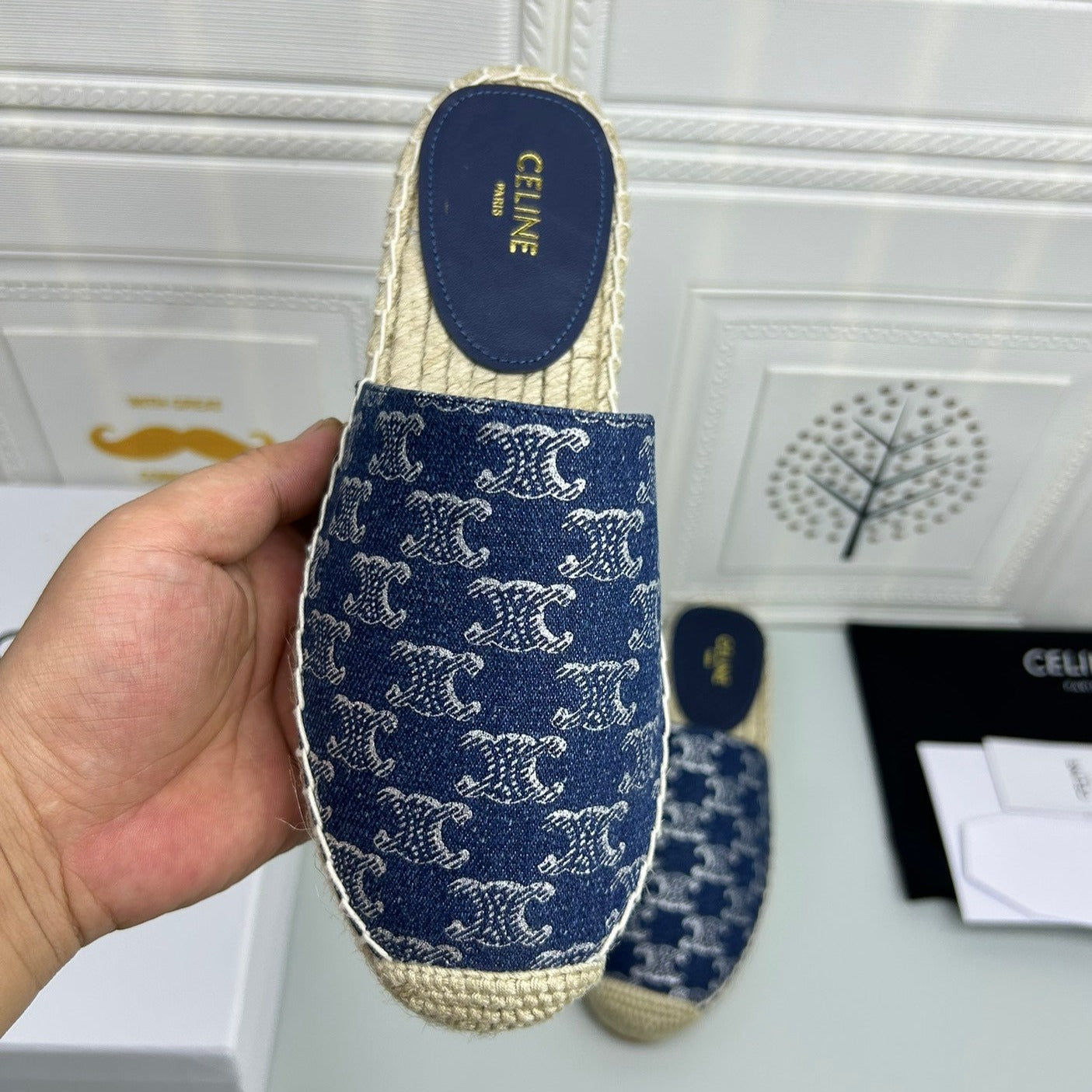 NEW FLAT FISHERMAN SANDALS NAVY BLUE COTTON CANVAS - 35