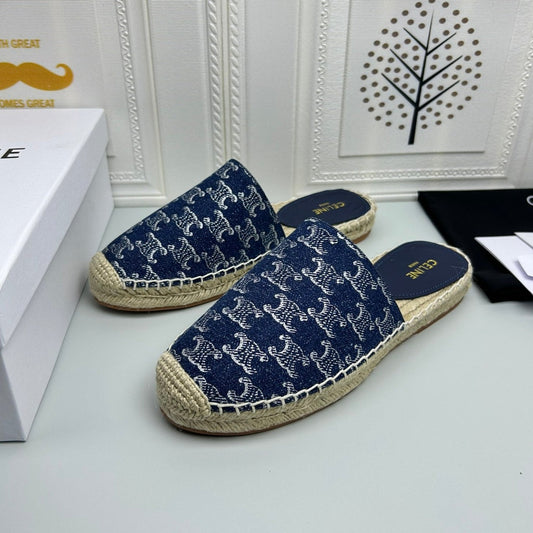 NEW FLAT FISHERMAN SANDALS NAVY BLUE COTTON CANVAS - 35