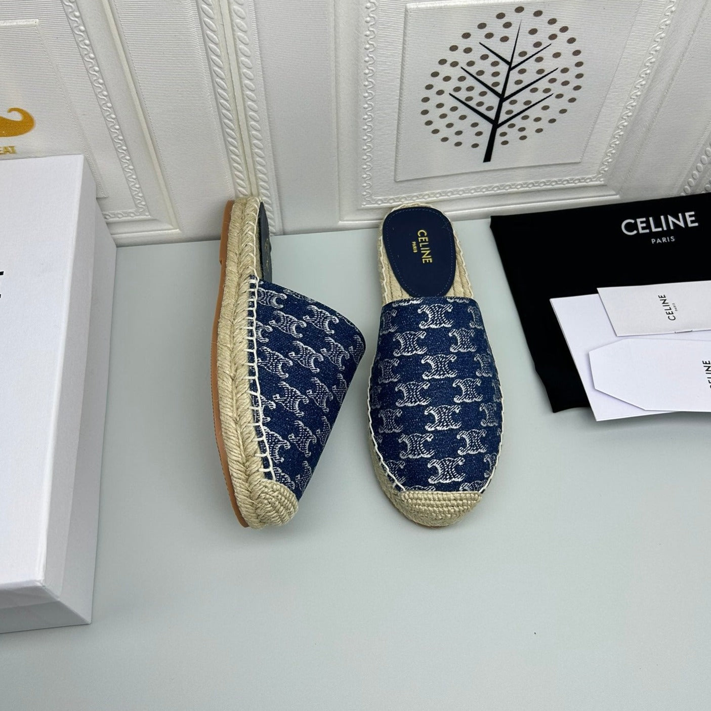 NEW FLAT FISHERMAN SANDALS NAVY BLUE COTTON CANVAS - 35