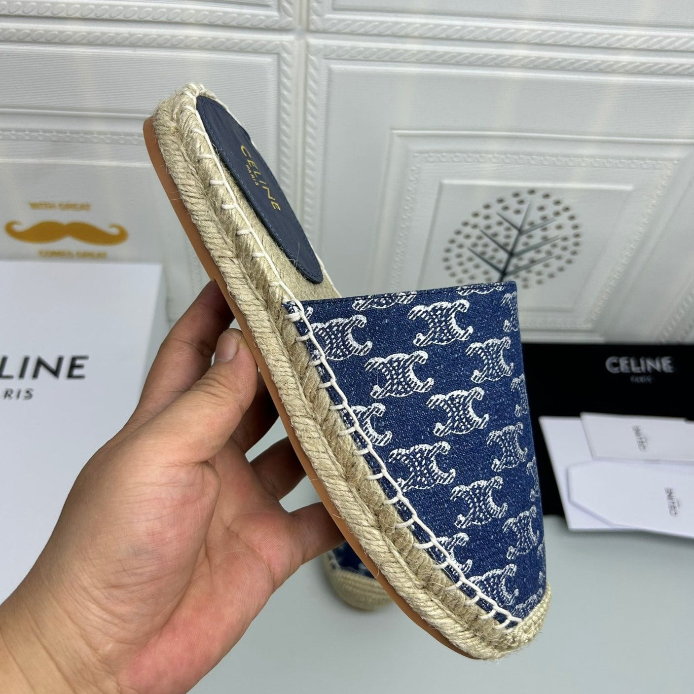 NEW FLAT FISHERMAN SANDALS NAVY BLUE COTTON CANVAS - 35