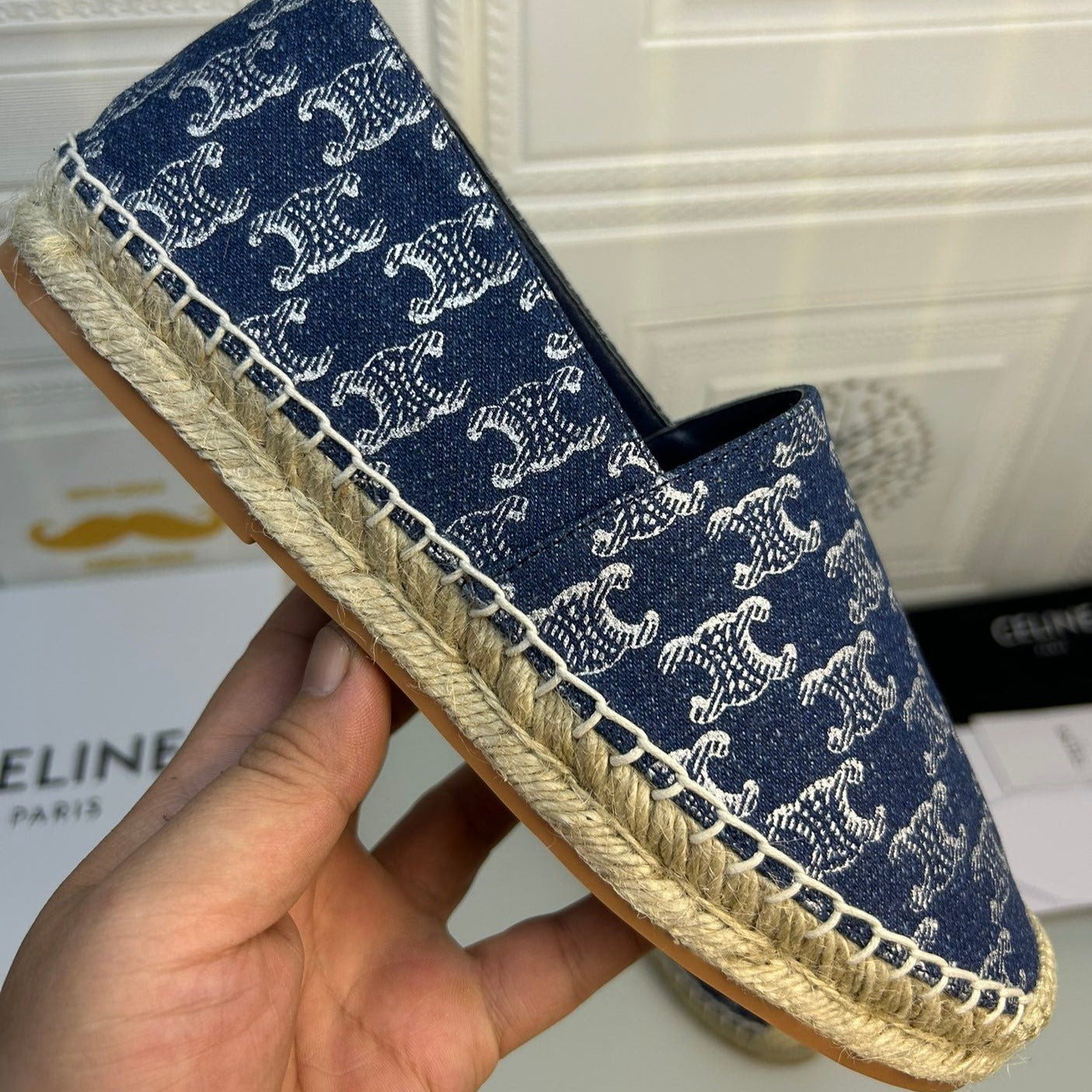 NEW FLAT FISHERMAN SHOES NAVY BLUE COTTON CANVAS - 35