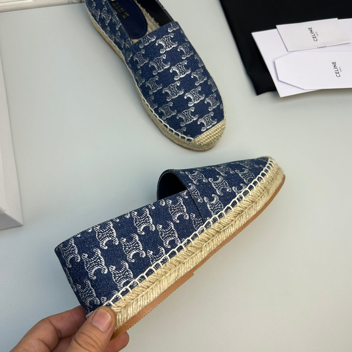 NEW FLAT FISHERMAN SHOES NAVY BLUE COTTON CANVAS - 35