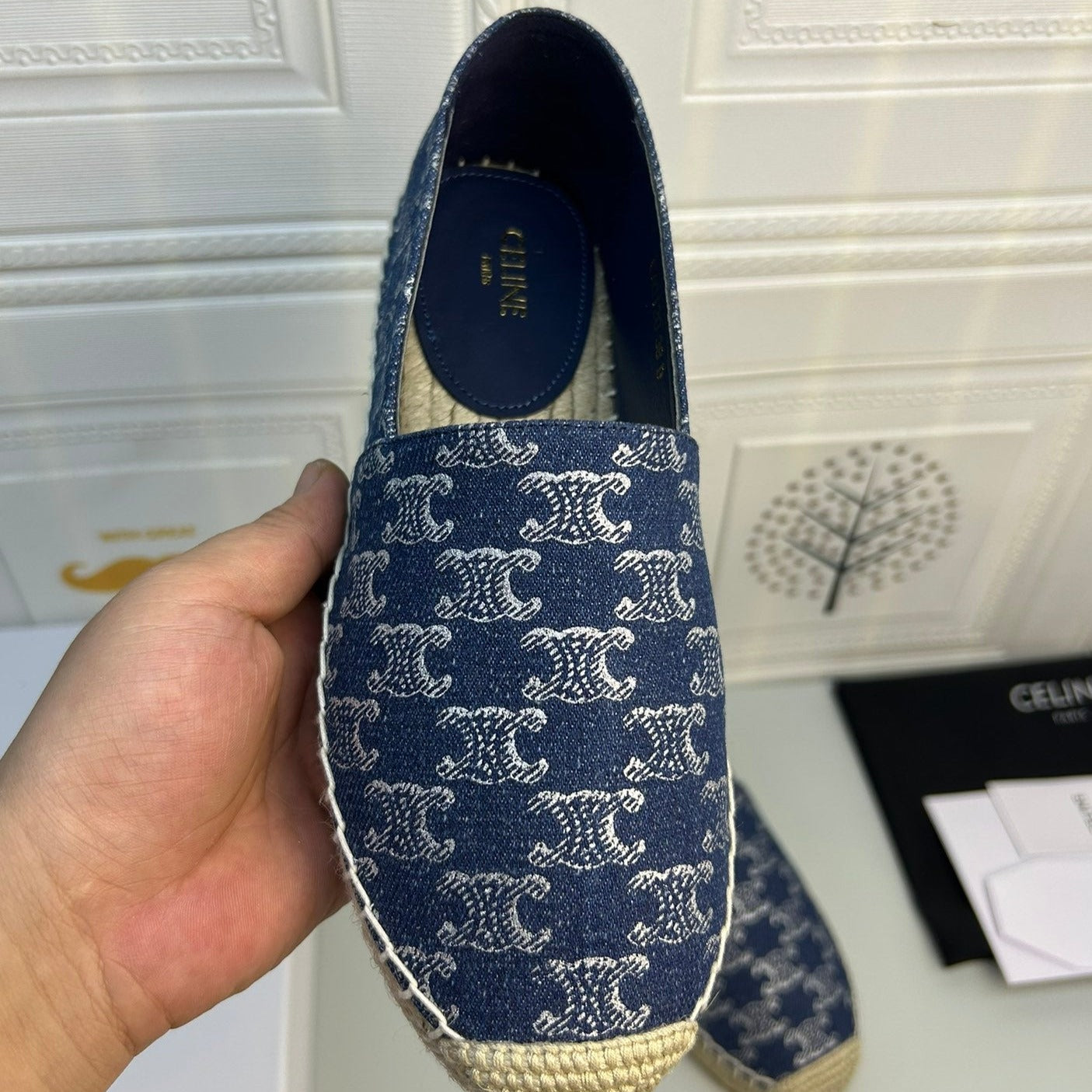 NEW FLAT FISHERMAN SHOES NAVY BLUE COTTON CANVAS - 35