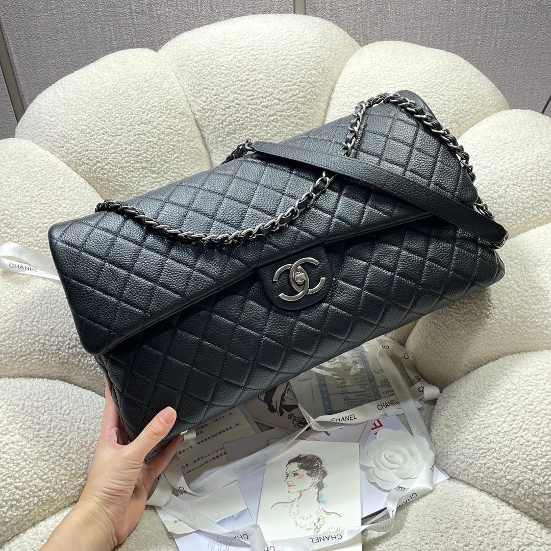 CHANEL 26S FLAP BAG 46 IN BLACK CAVIAR CALFSKIN