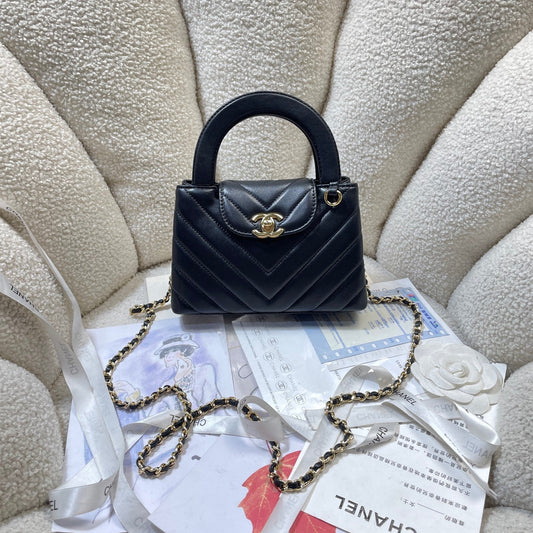 СУМКА CHANEL 26S MINI KELLY 19 З ЧОРНОЇ ТЕЛЯЧОЇ ШКІРИ
