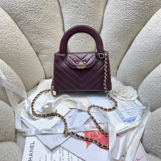 СУМКА CHANEL 26S MINI KELLY 19 З ТЕМНО-ЧЕРВОНОЇ ТЕЛЯЧОЇ ШКІРИ