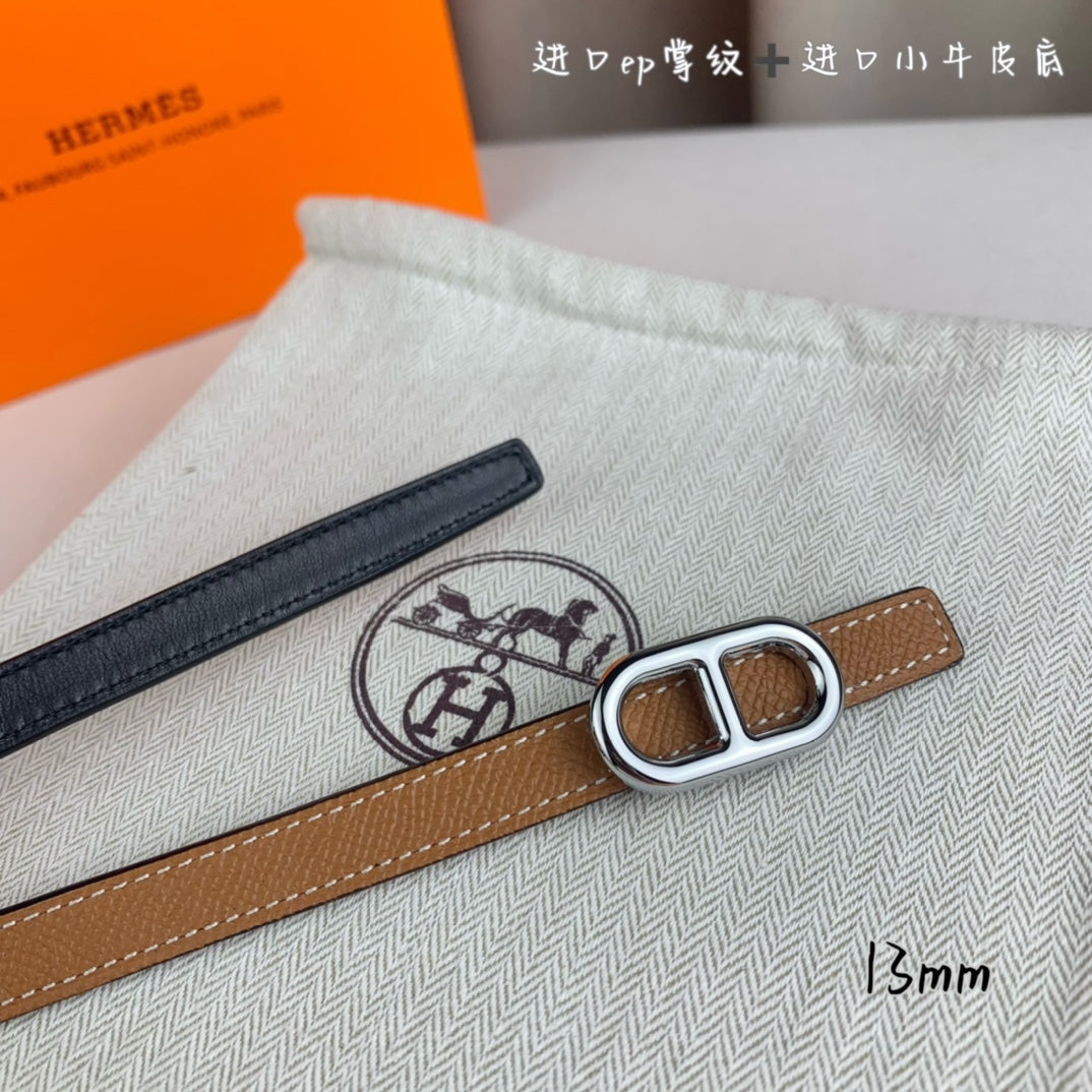 HM MAILLON H BELT BUCKLE & REVERSIBLE CIDER ORANGE LEATHER STRAP 13 MM SILVER HARDWARE - 30
