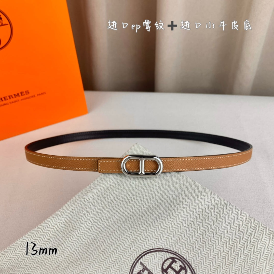 HM MAILLON H BELT BUCKLE & REVERSIBLE CIDER ORANGE LEATHER STRAP 13 MM SILVER HARDWARE - 30