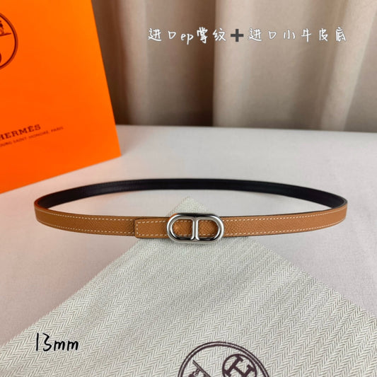 HM MAILLON H BELT BUCKLE & REVERSIBLE CIDER ORANGE LEATHER STRAP 13 MM SILVER HARDWARE - 30