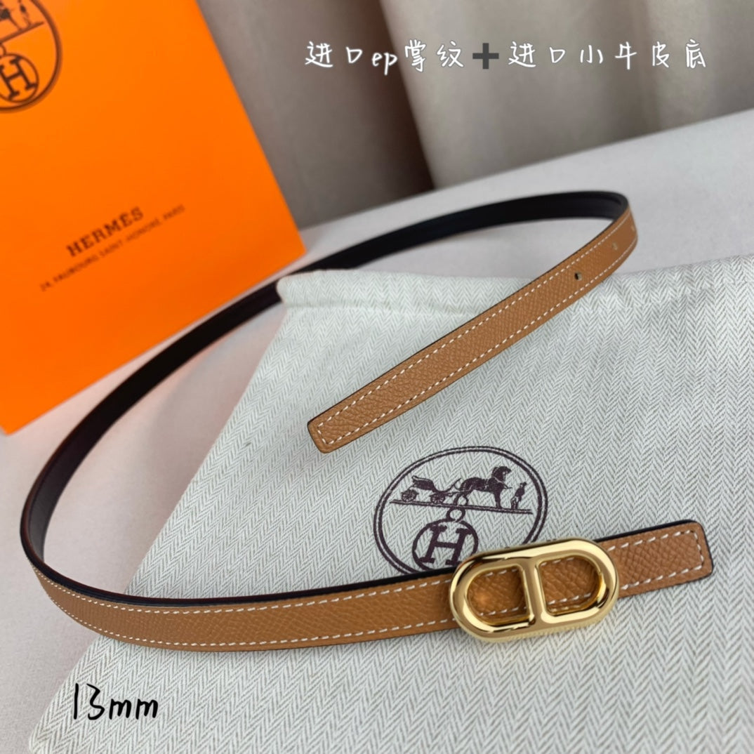 HM MAILLON H BELT BUCKLE & REVERSIBLE CIDER ORANGE LEATHER STRAP 13 MM GOLDEN HARDWARE - 30