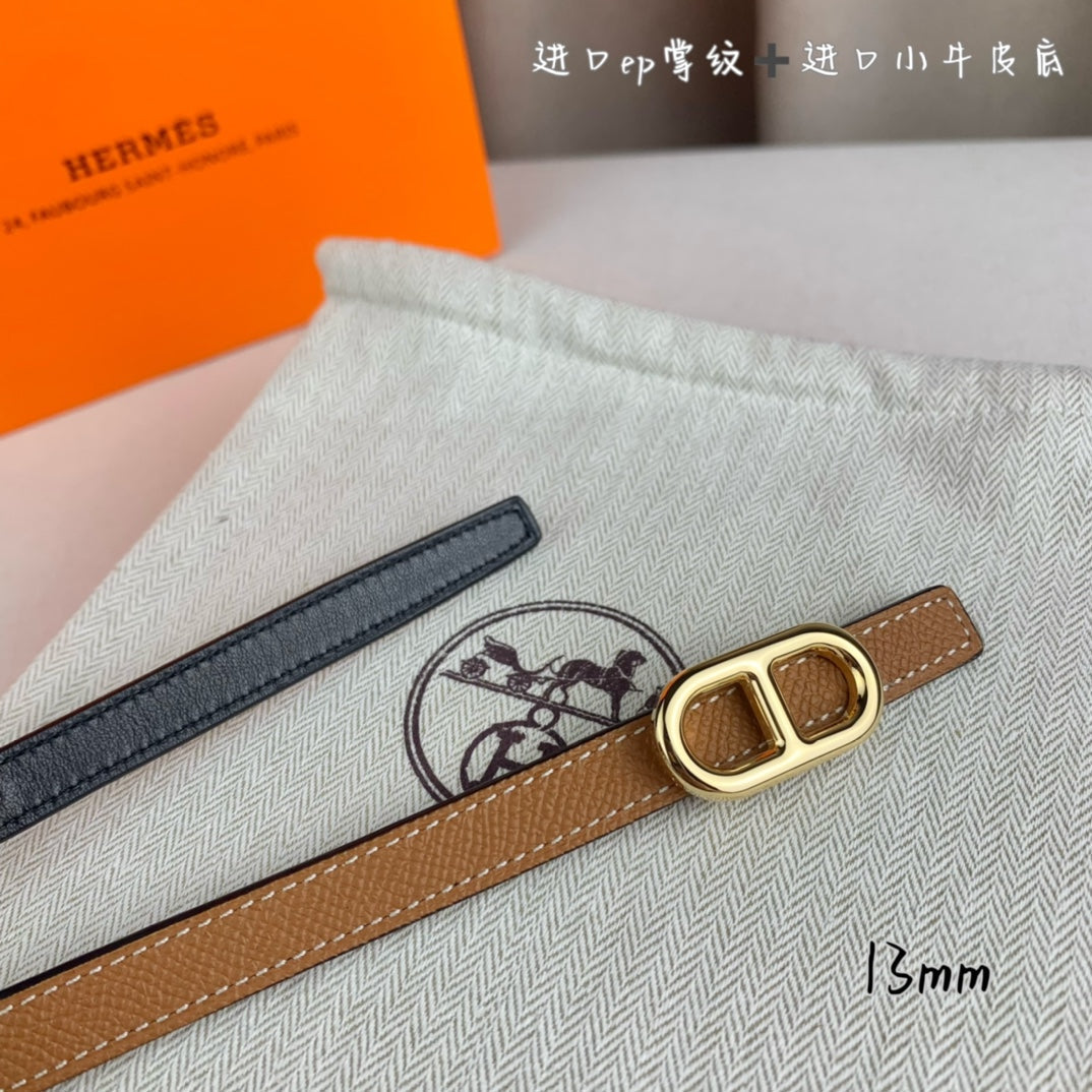 HM MAILLON H BELT BUCKLE & REVERSIBLE CIDER ORANGE LEATHER STRAP 13 MM GOLDEN HARDWARE - 30