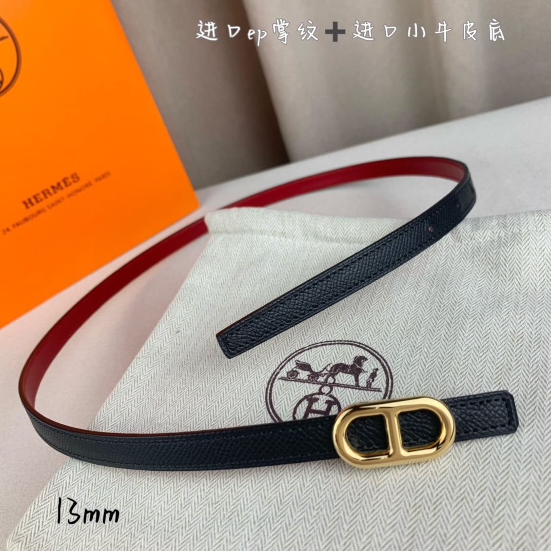 HM MAILLON H BELT BUCKLE & REVERSIBLE BLACK LEATHER STRAP 13 MM GOLD HARDWARE - 30