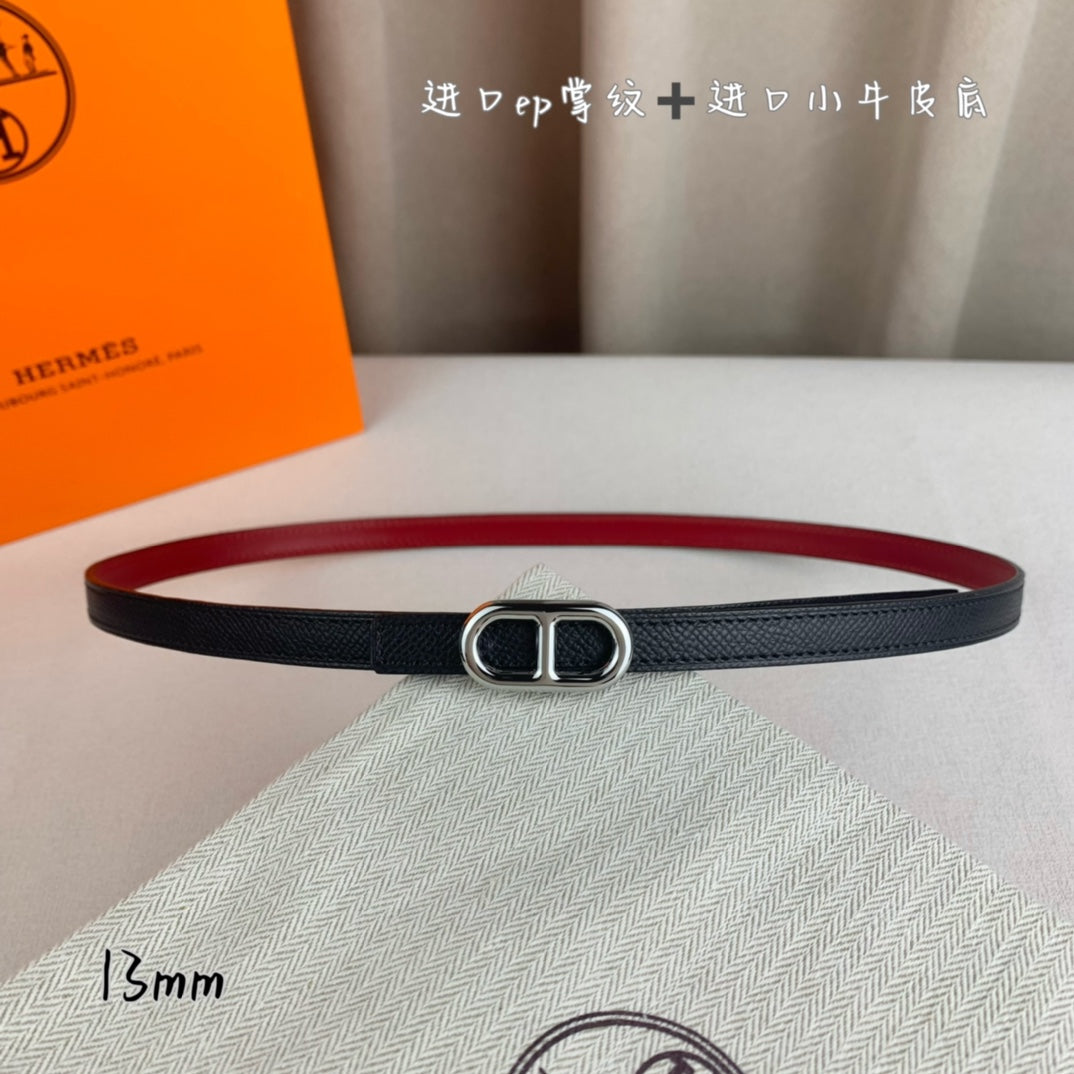 HM MAILLON H BELT BUCKLE & REVERSIBLE BLACK LEATHER STRAP 13 MM SILVER HARDWARE - 30