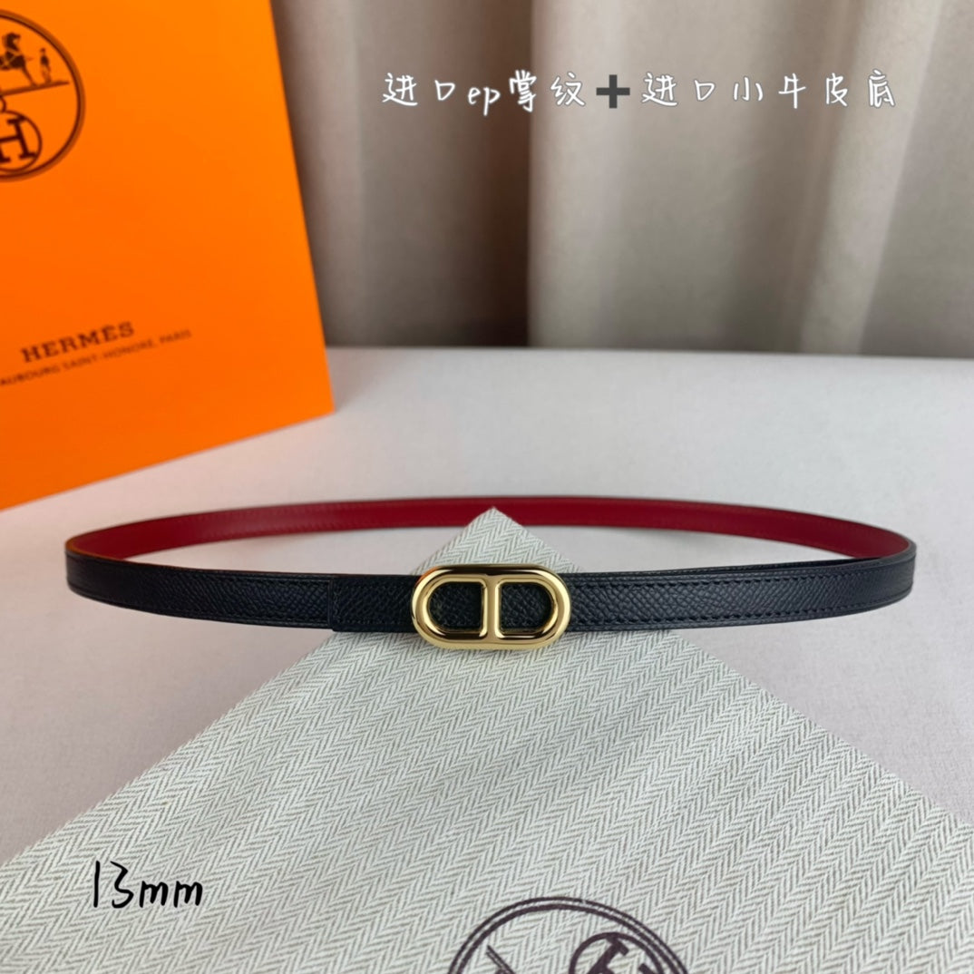 HM MAILLON H BELT BUCKLE & REVERSIBLE BLACK LEATHER STRAP 13 MM GOLD HARDWARE - 30