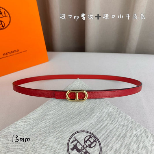 HM MAILLON H BELT BUCKLE & REVERSIBLE CHERRY RED LEATHER STRAP 13 MM GOLD HARDWARE - 30