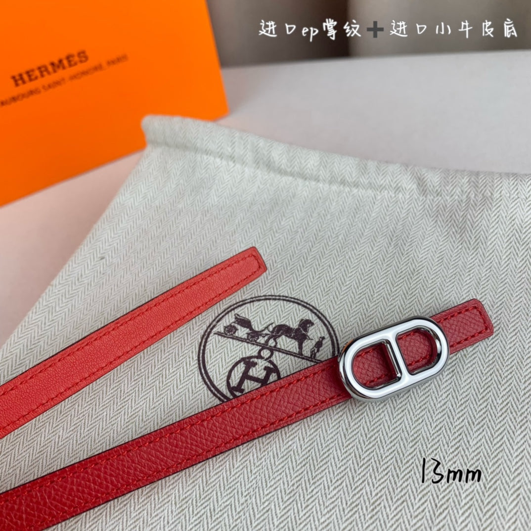 HM MAILLON H BELT BUCKLE & REVERSIBLE CHERRY RED LEATHER STRAP 13 MM SILVER HARDWARE - 30