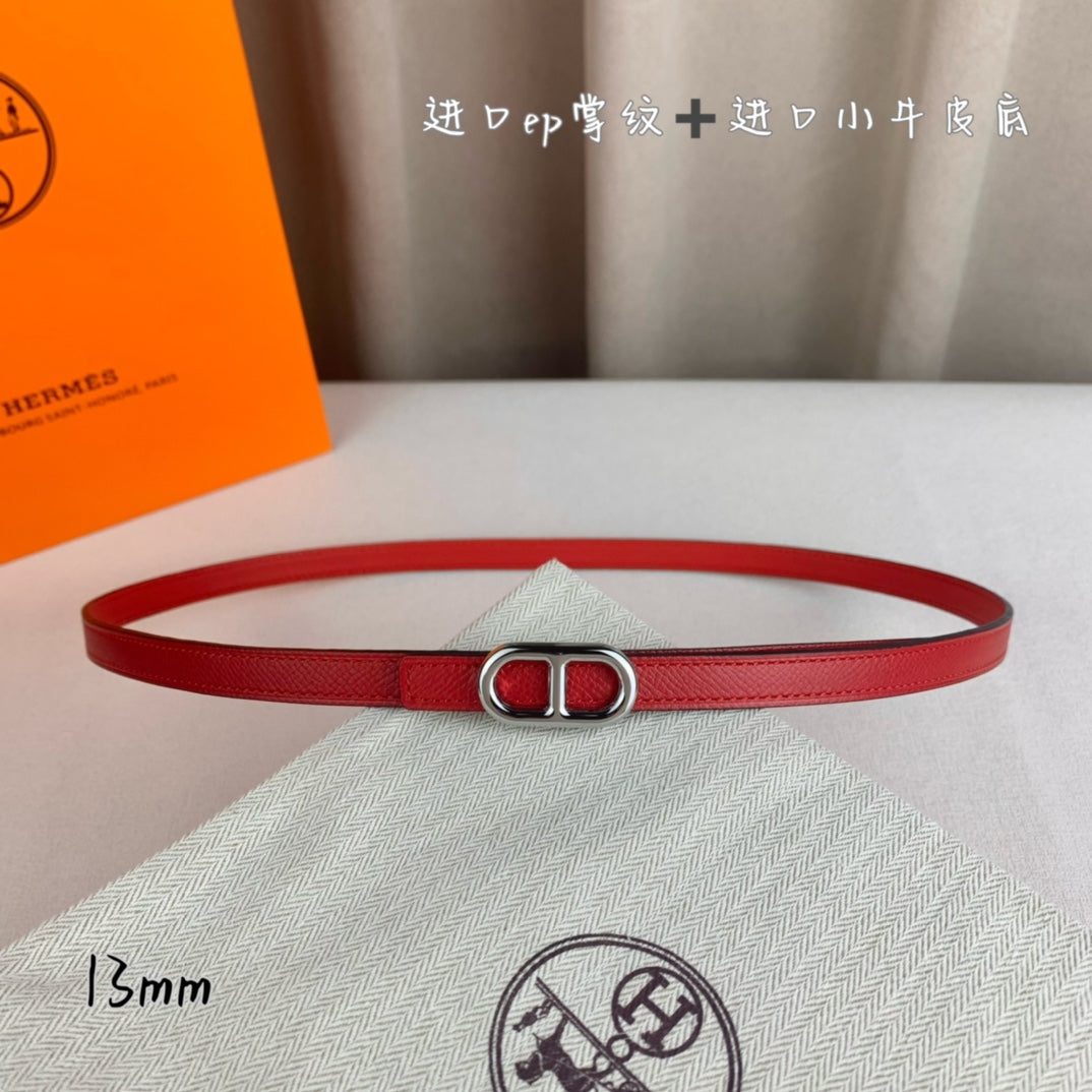HM MAILLON H BELT BUCKLE & REVERSIBLE CHERRY RED LEATHER STRAP 13 MM SILVER HARDWARE - 30